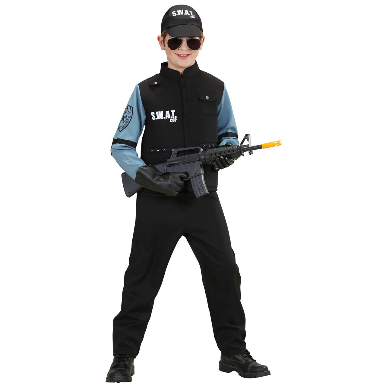 Op deze afbeelding zie je een Kostuums, van het merk Widmann. S.w.a.t. Kind Kostuum Jongen