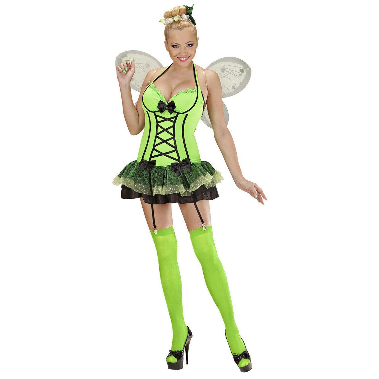 Op deze afbeelding zie je een Kostuums, van het merk Widmann. Sexy Vlinder Groen Kostuum Vrouw