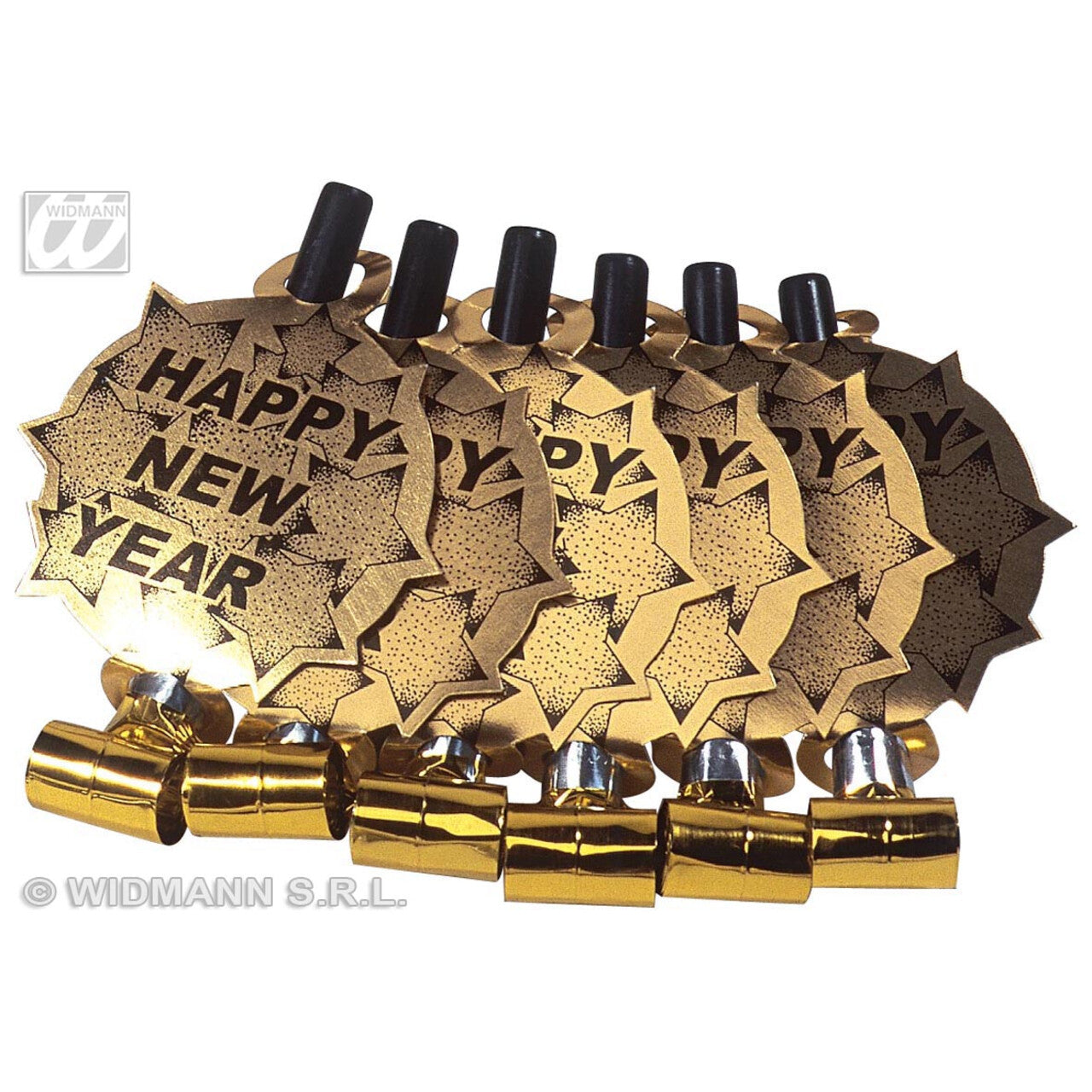Op deze afbeelding zie je een Accessoires, van het merk Widmann. 6 Happy New Year Roltongen Goud