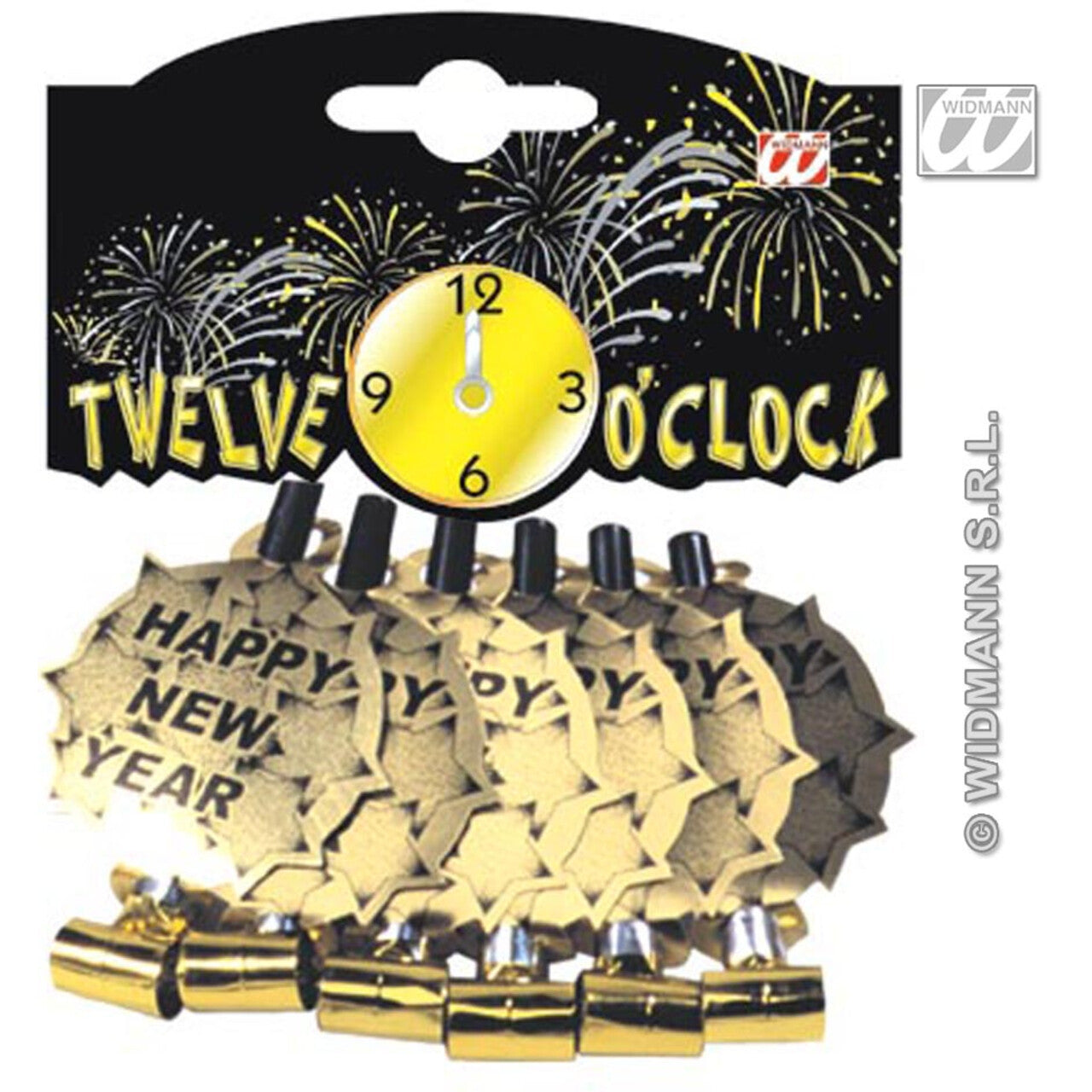 Op deze afbeelding zie je een Accessoires, van het merk Widmann. 6 Happy New Year Roltongen Goud