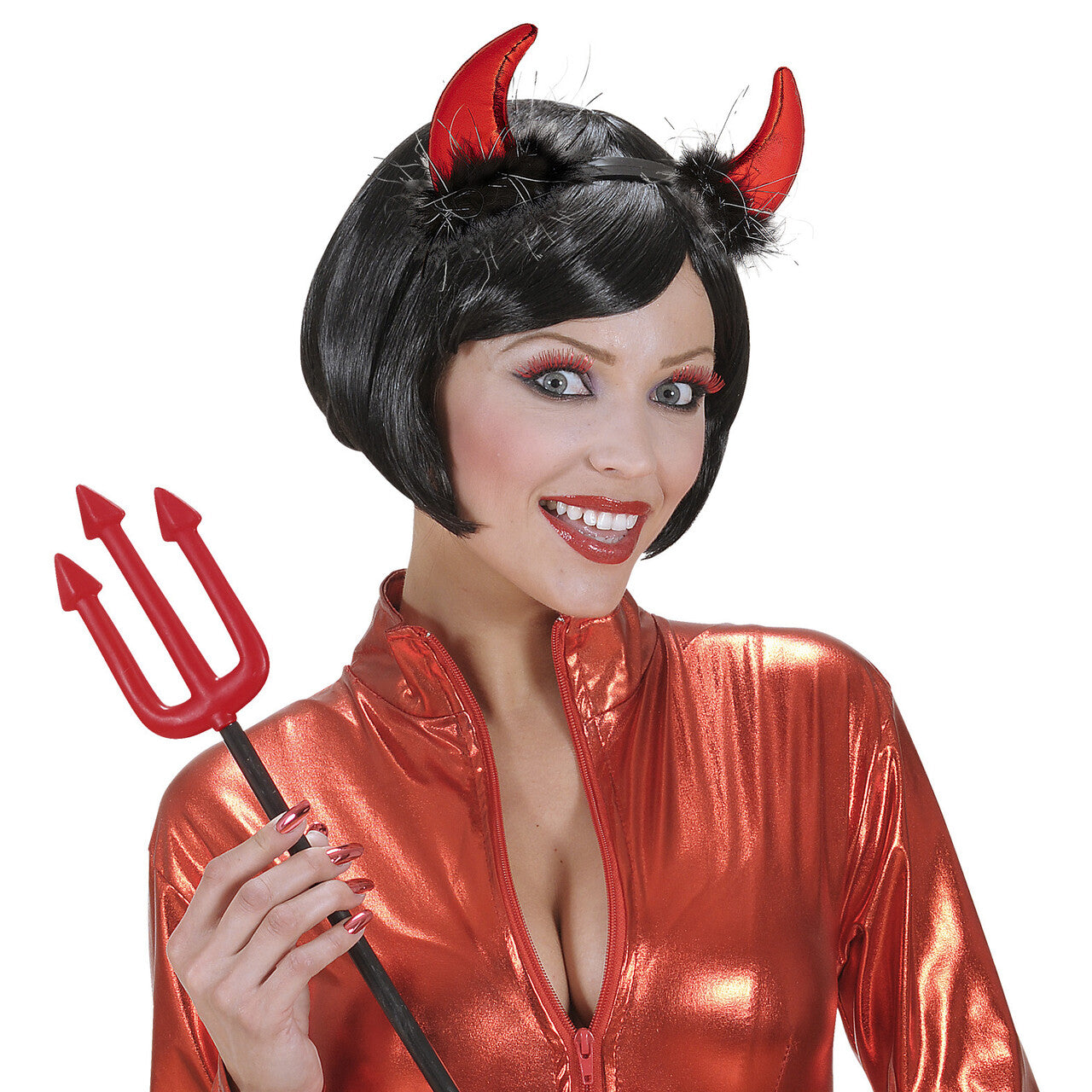 Op deze afbeelding zie je een Accessoires, van het merk Widmann. Evil Red Duivelshoorntje Metallic Met Marabou