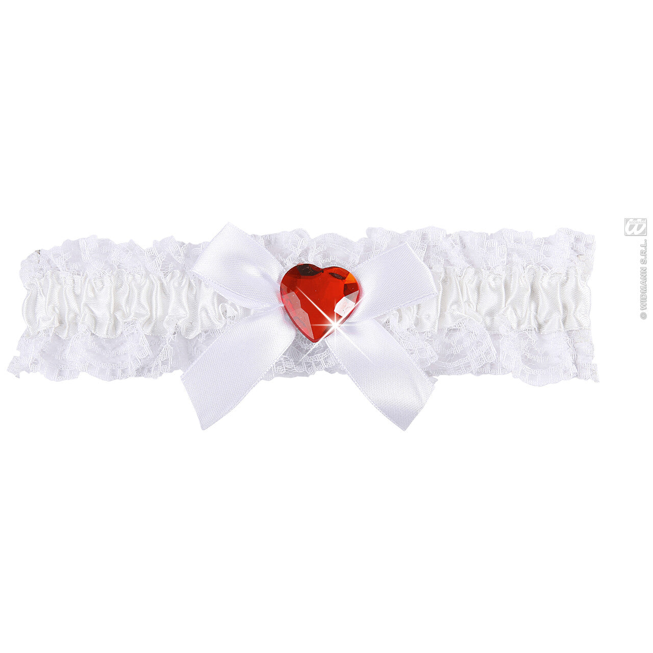 Op deze afbeelding zie je een Accessoires, van het merk Widmann. Kousenband Wit Met Rood Diamanten Hartje