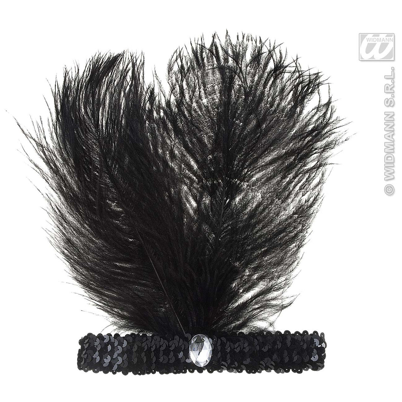 Op deze afbeelding zie je een Accessoires, van het merk Widmann. Hoofdband Zwart Met Marabou En Edelsteen
