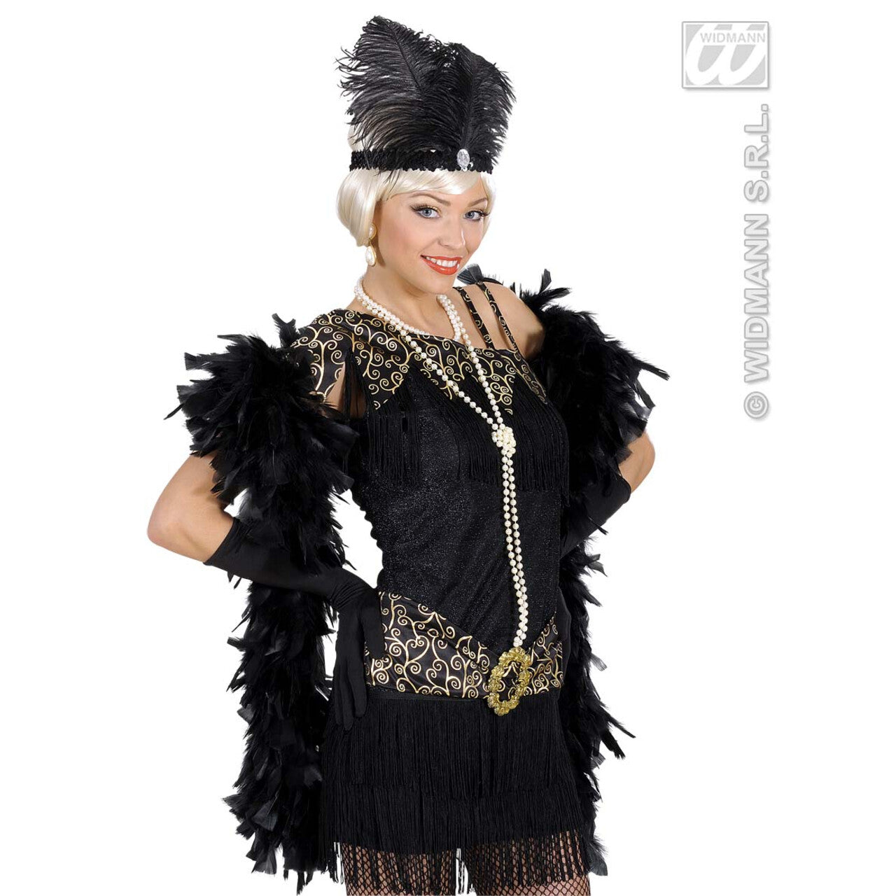Op deze afbeelding zie je een Accessoires, van het merk Widmann. Hoofdband Zwart Met Marabou En Edelsteen
