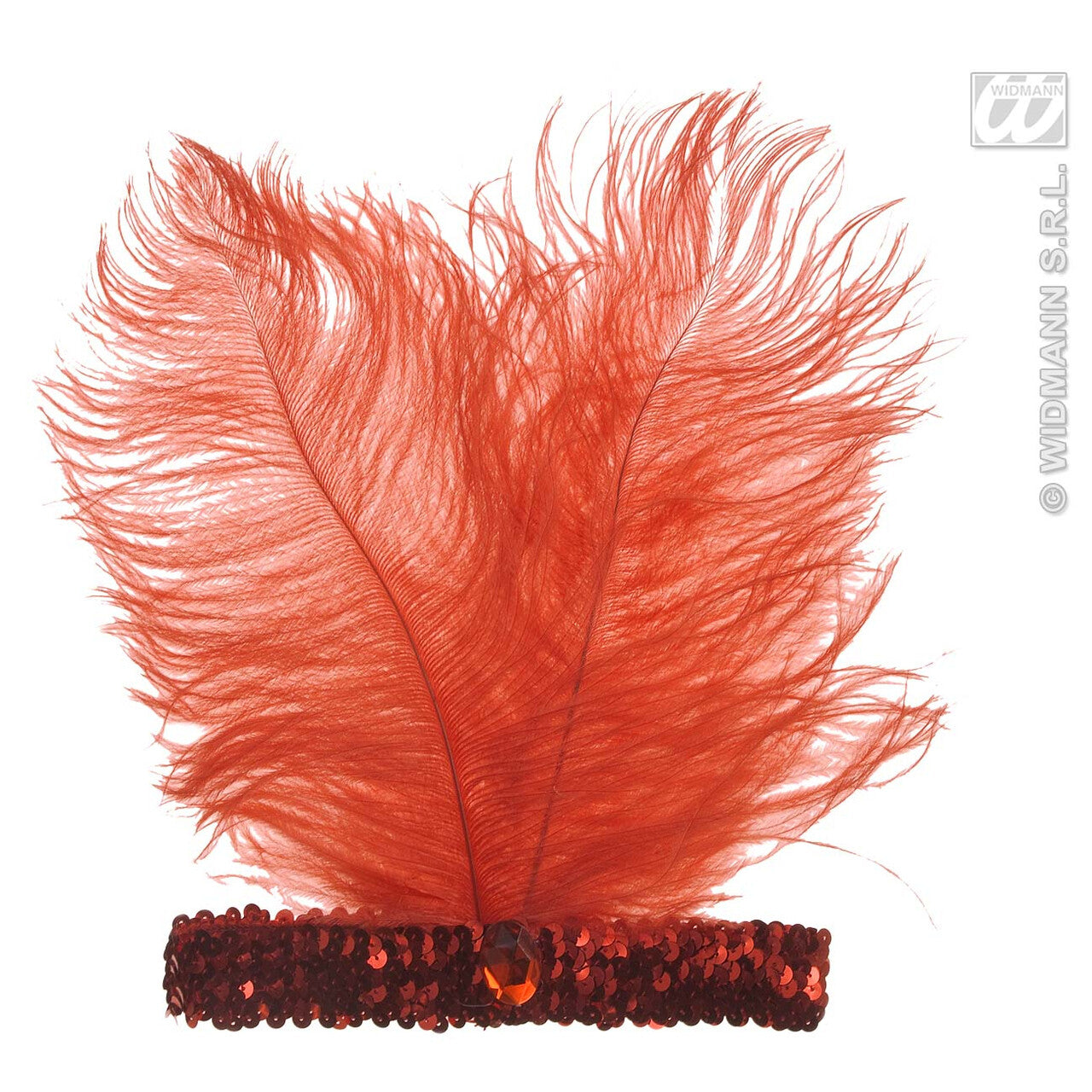 Op deze afbeelding zie je een Accessoires, van het merk Widmann. Hoofdband Rood Met Marabou En Edelsteen