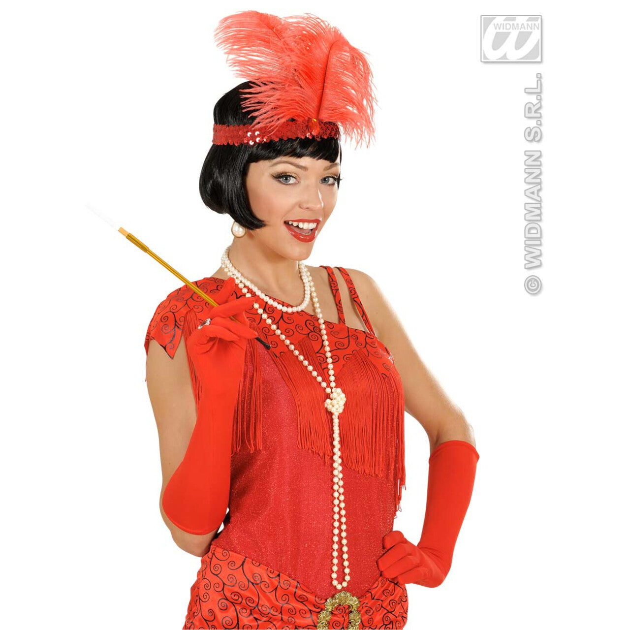 Op deze afbeelding zie je een Accessoires, van het merk Widmann. Hoofdband Rood Met Marabou En Edelsteen