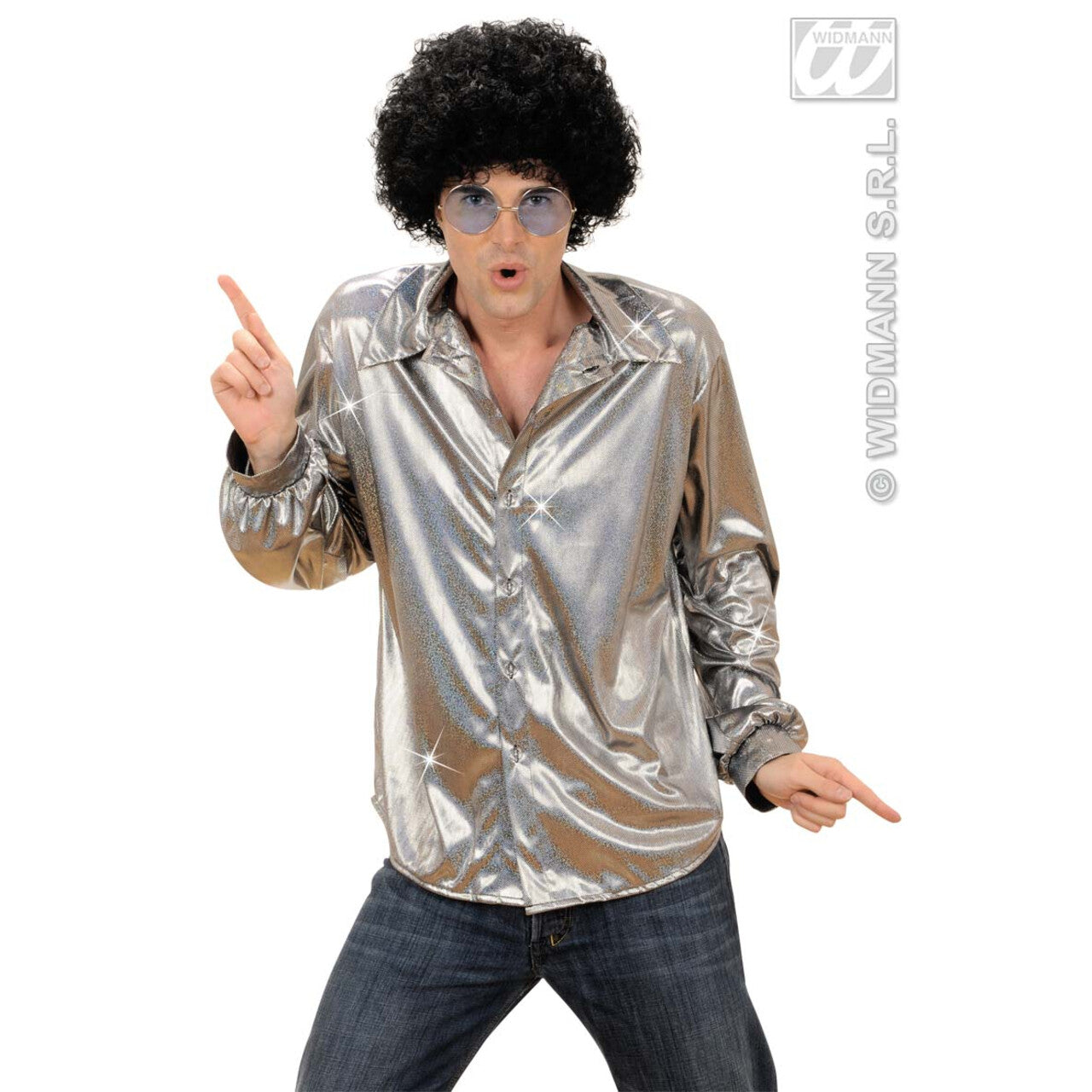 Op deze afbeelding zie je een Kostuums, van het merk Widmann. Holografisch Shirt, Zilver Man