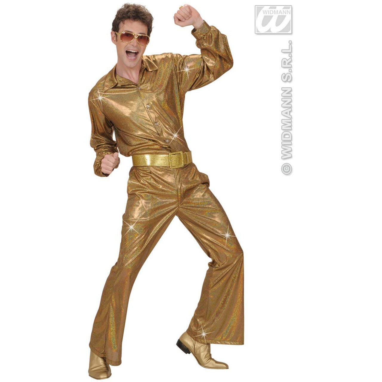 Op deze afbeelding zie je een Kostuums, van het merk Widmann. Holografische Broek, Goud Man