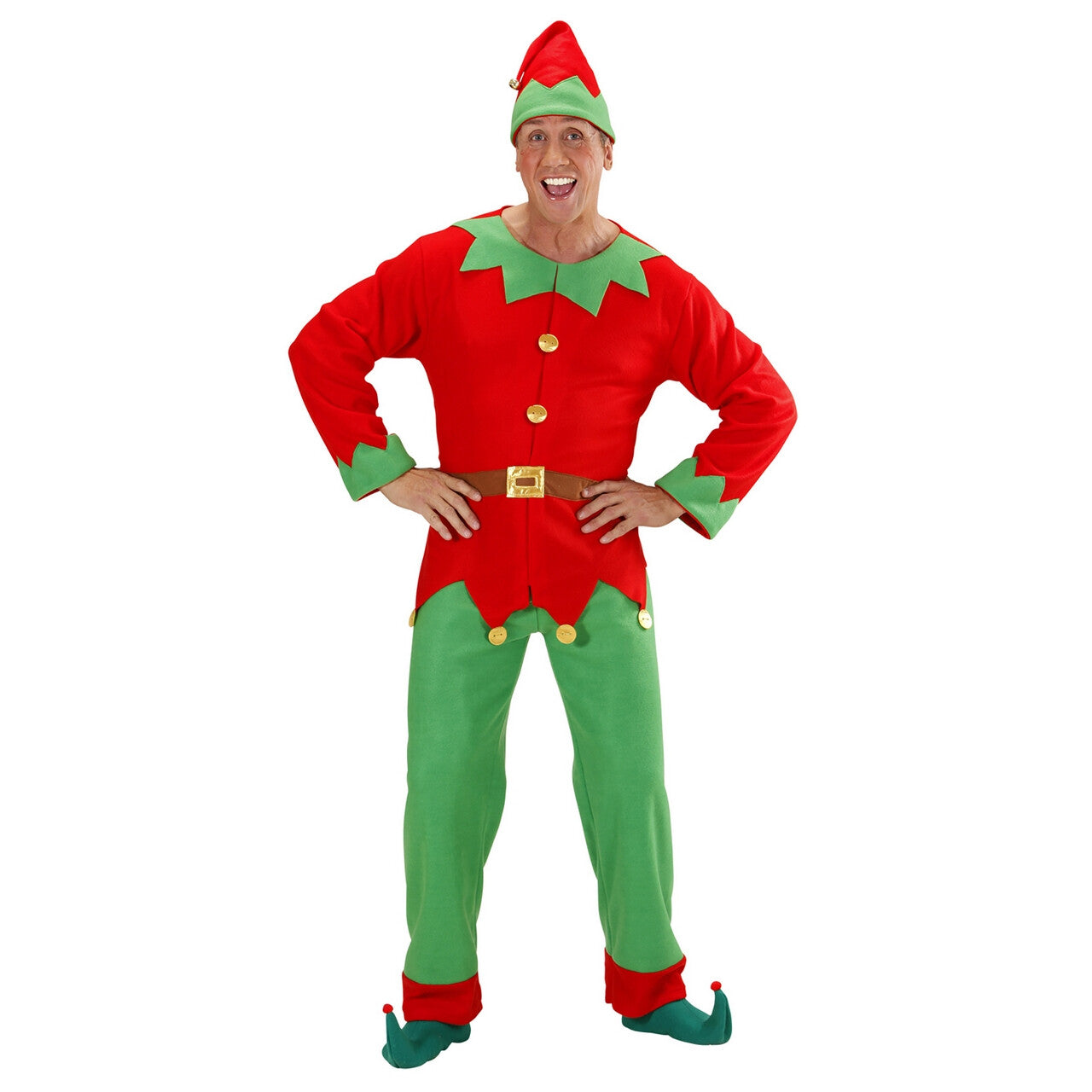 Op deze afbeelding zie je een Kostuums, van het merk Widmann. Elf Man Santas Hulpje Kostuum