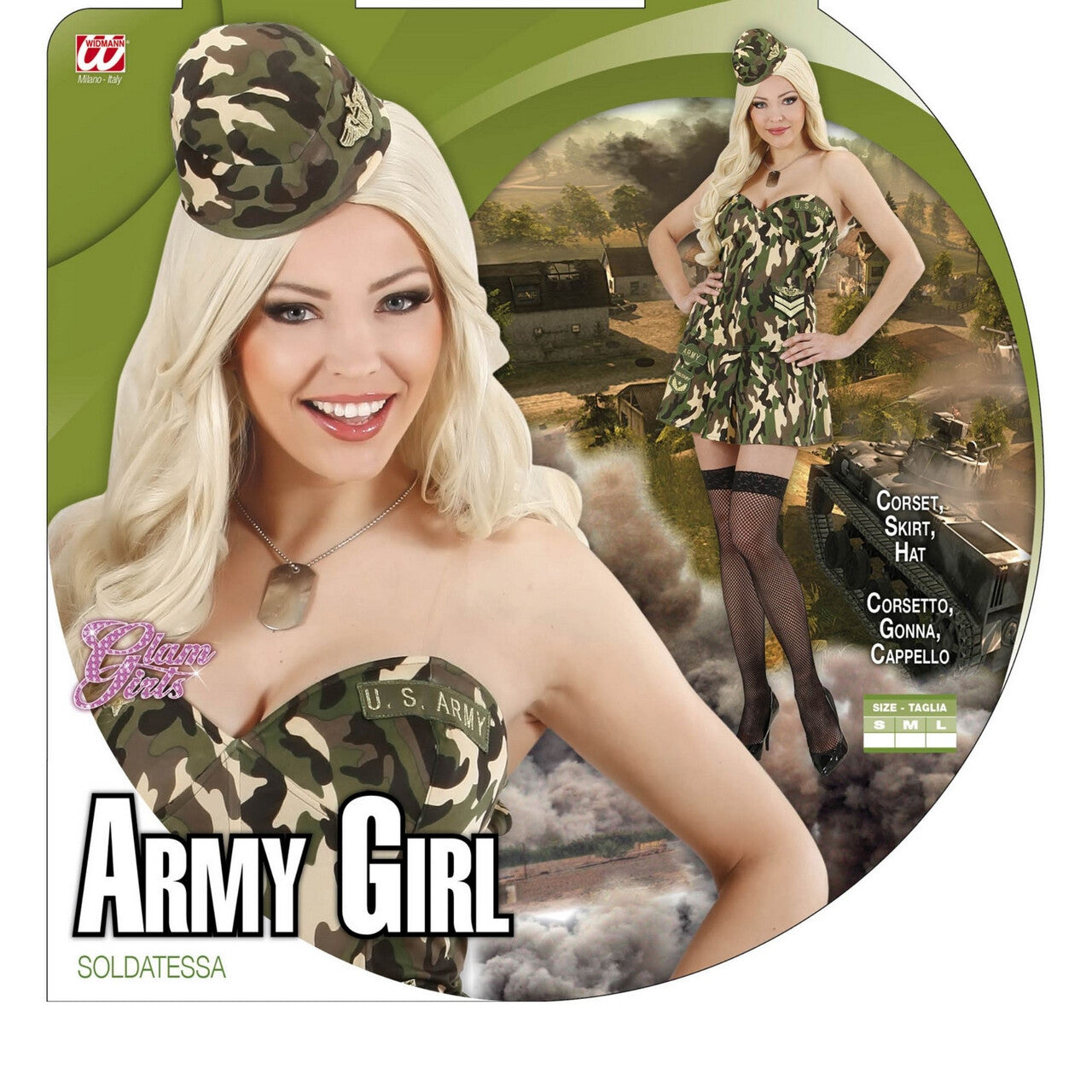 Op deze afbeelding zie je een Kostuums, van het merk Widmann. Sexy Soldate Ms Hard Attack Kostuum Vrouw