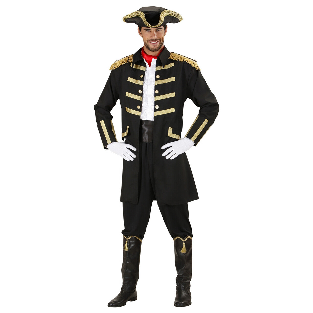 Op deze afbeelding zie je een Kostuums, van het merk Widmann. Zwarte Piraat / Kapitein Man Kostuum