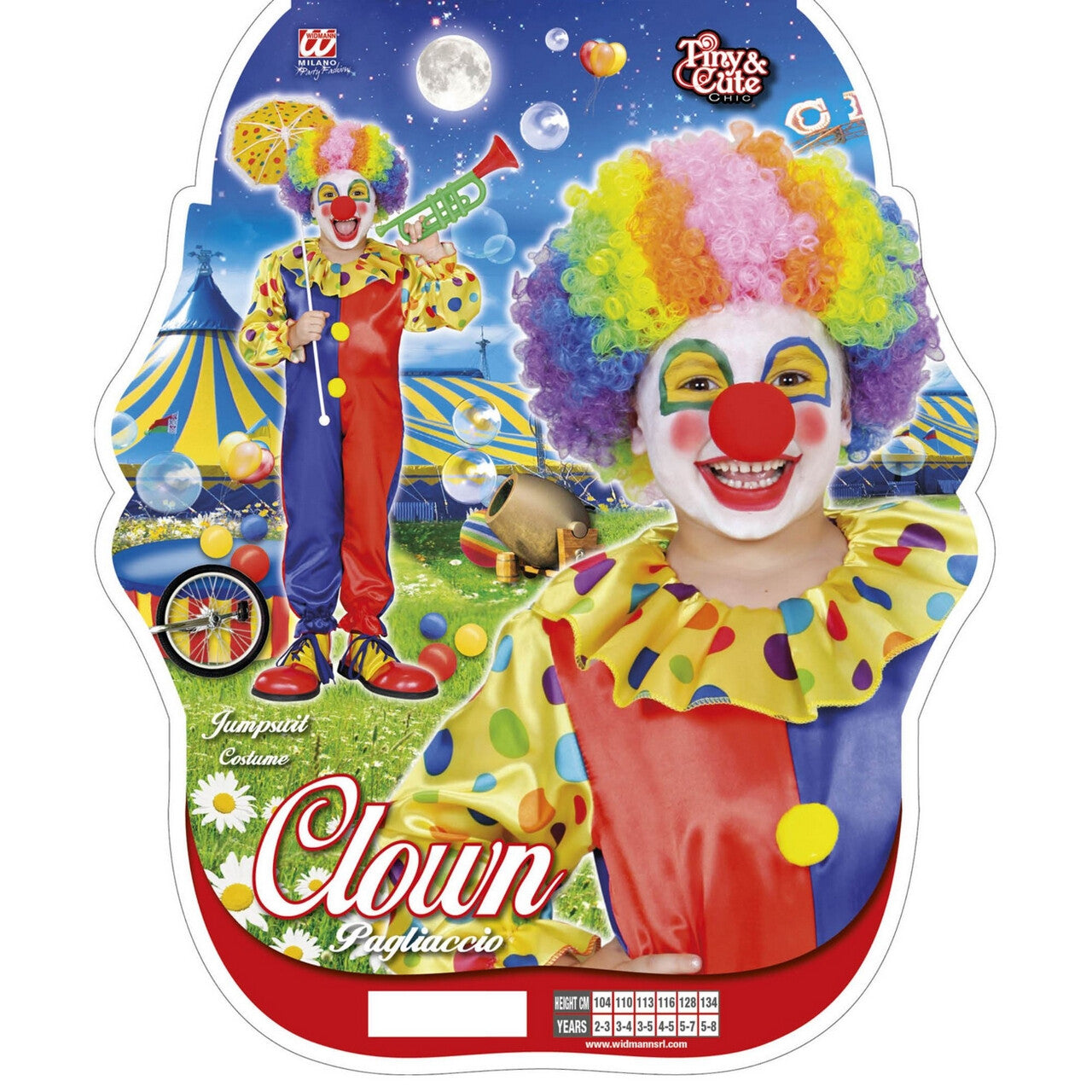 Op deze afbeelding zie je een Kostuums, van het merk Widmann. Rood-Blauwe Clown Jumpsuit Kind Kostuum Kind
