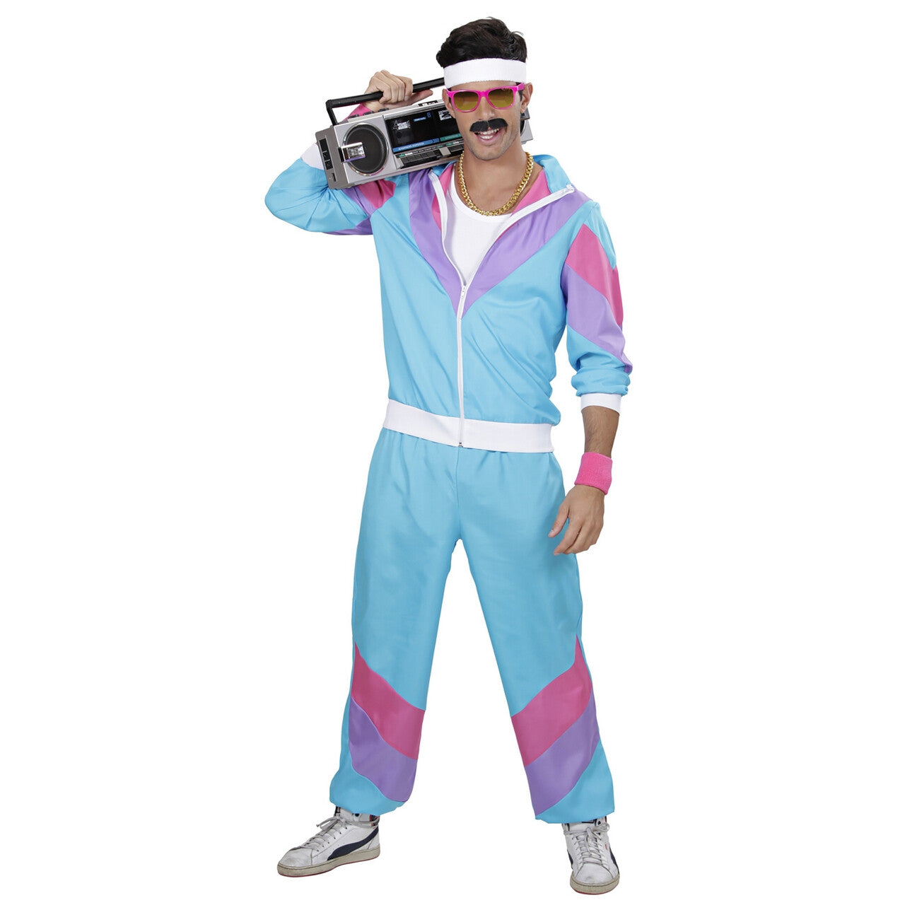 Op deze afbeelding zie je een Kostuums, van het merk Widmann. Fout Blauw New Kids 80s Trainingpak Volwassen Kostuum