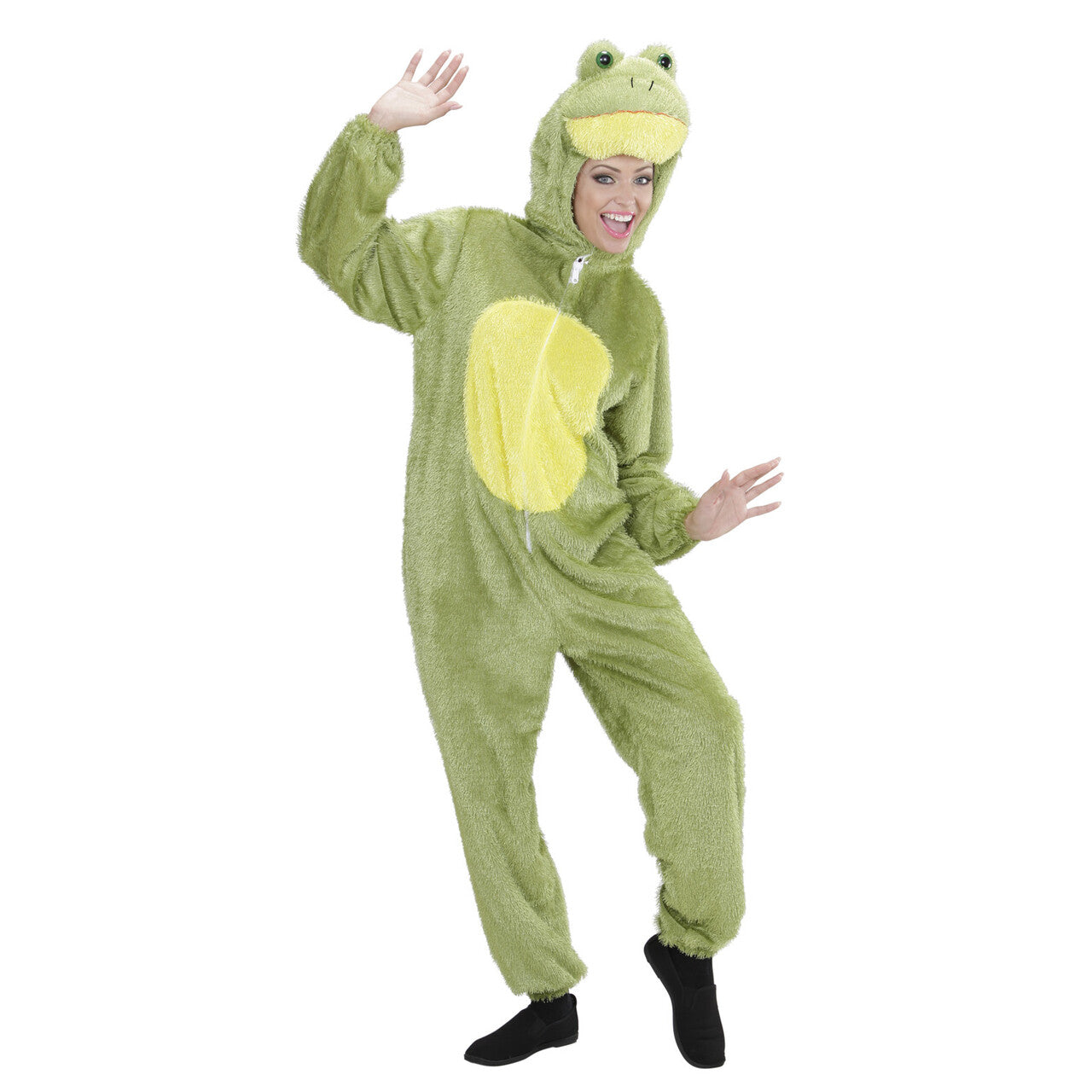Op deze afbeelding zie je een Kostuums, van het merk Widmann. Full-Body Pluche Kikker Volwassen Kostuum
