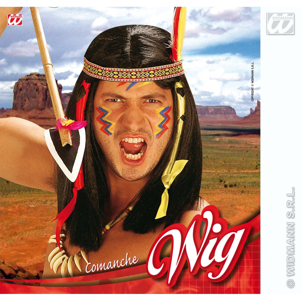 Op deze afbeelding zie je een Accessoires, van het merk Widmann. Pruik, Indiaan Comanche