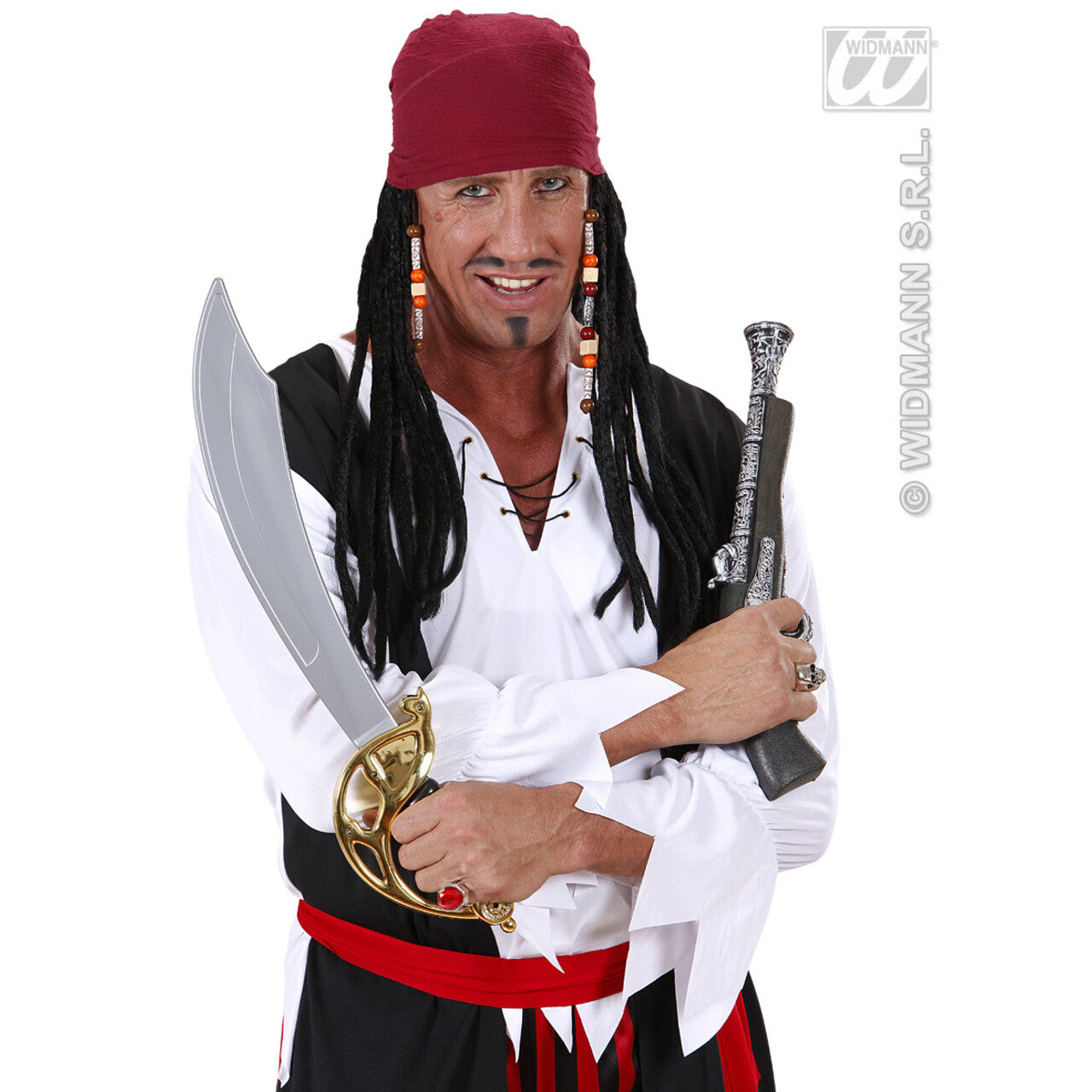 Op deze afbeelding zie je een Accessoires, van het merk Widmann. Pruik, Caraibische Piraat Met Bandana
