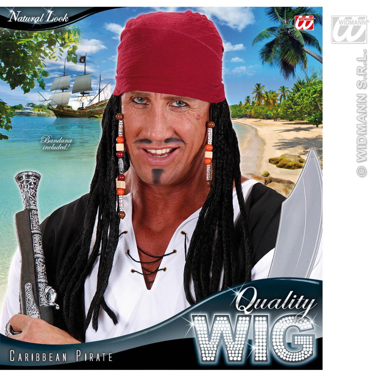 Op deze afbeelding zie je een Accessoires, van het merk Widmann. Pruik, Caraibische Piraat Met Bandana
