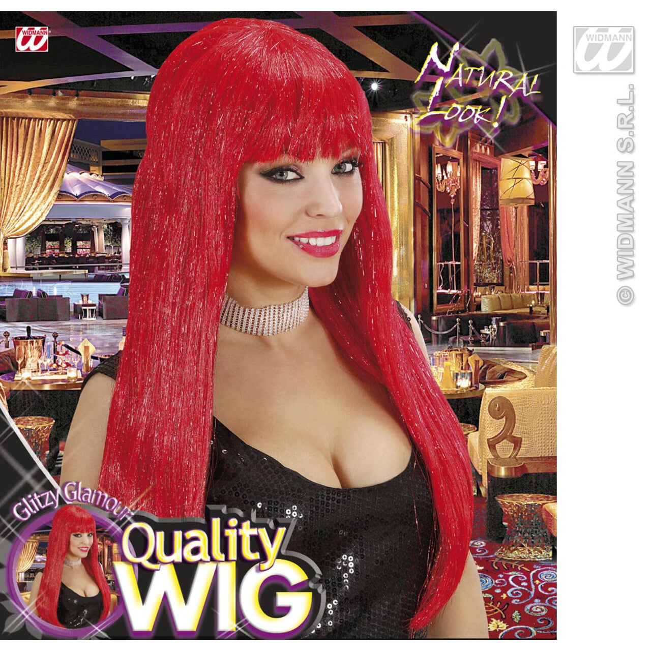Op deze afbeelding zie je een Accessoires, van het merk Widmann. Pruik, Glitzy Glamourpruik, Rood