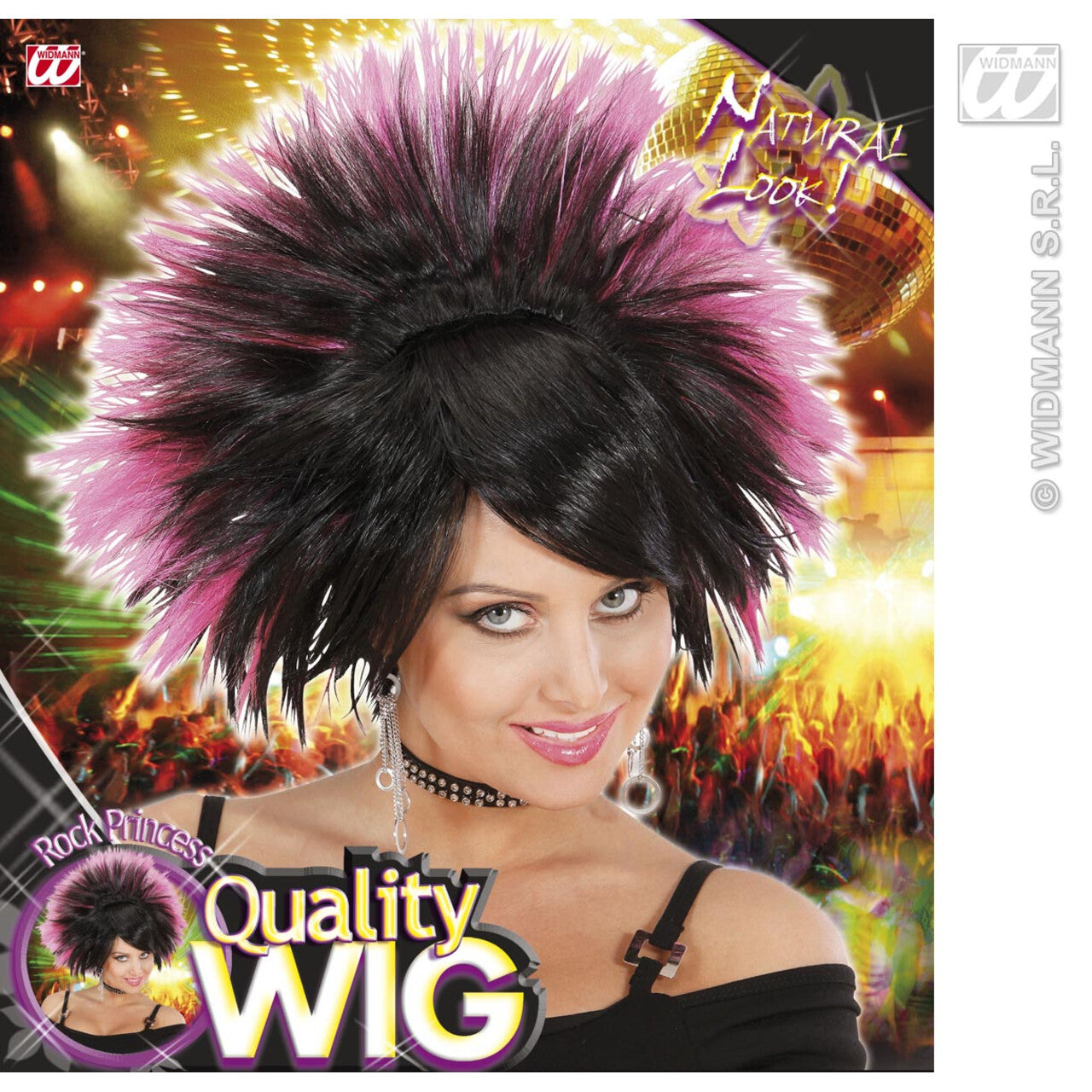 Op deze afbeelding zie je een Accessoires, van het merk Widmann. Pruik, Rock Prinses Zwart / Roze