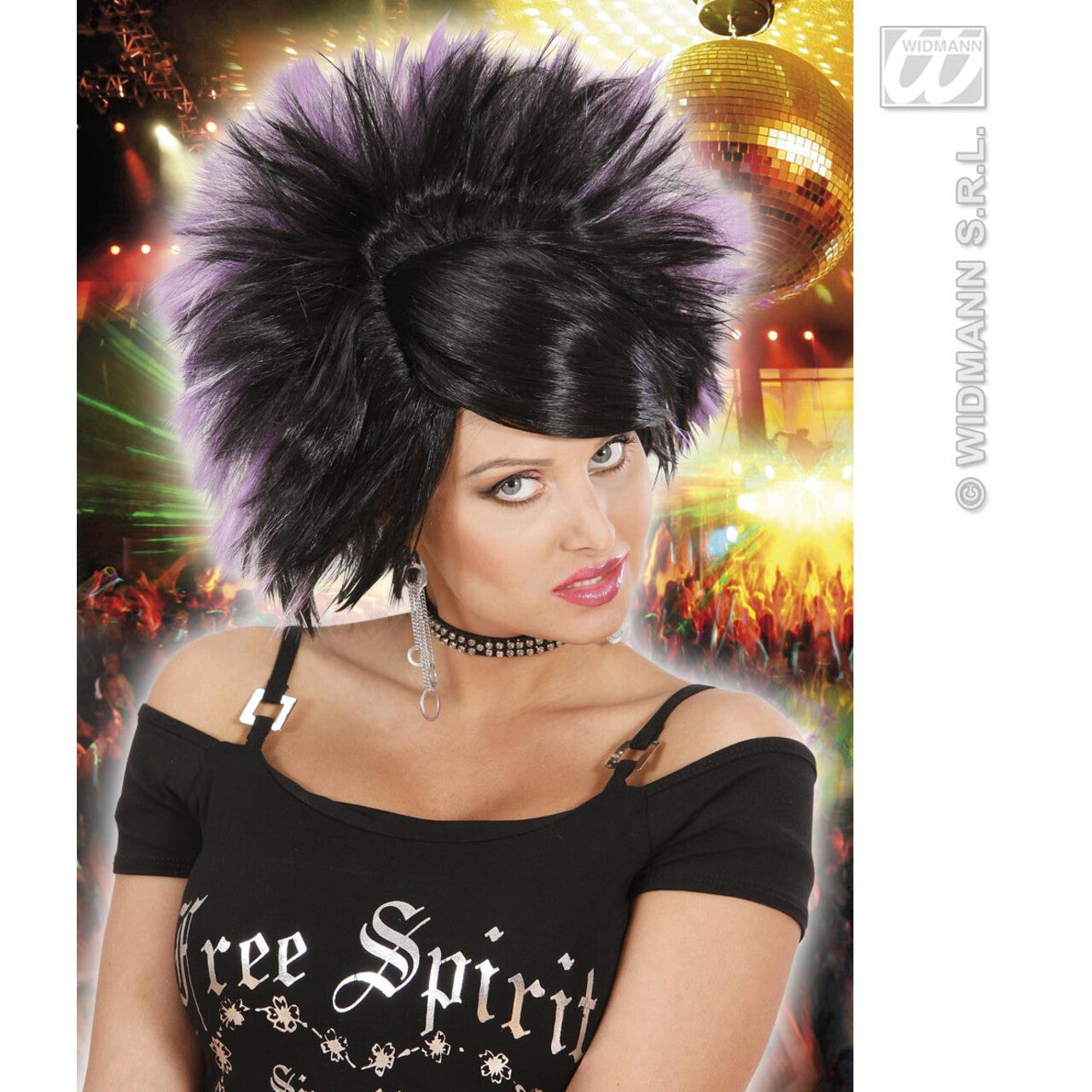 Op deze afbeelding zie je een Accessoires, van het merk Widmann. Pruik, Rock Prinses Zwart / Paars