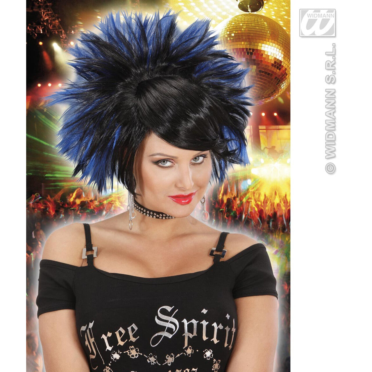 Op deze afbeelding zie je een Accessoires, van het merk Widmann. Pruik, Rock Prinses Zwart / Blauw