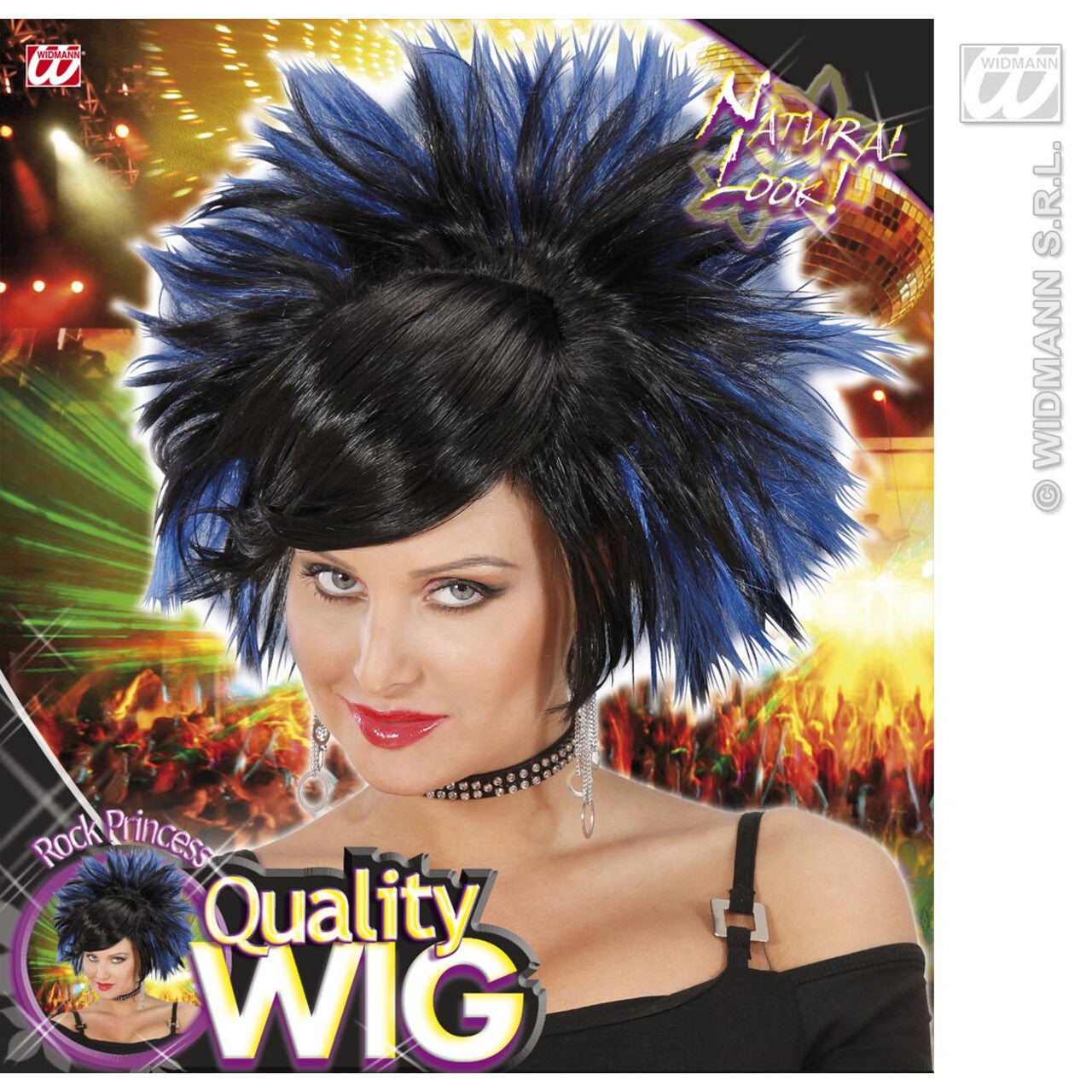 Op deze afbeelding zie je een Accessoires, van het merk Widmann. Pruik, Rock Prinses Zwart / Blauw