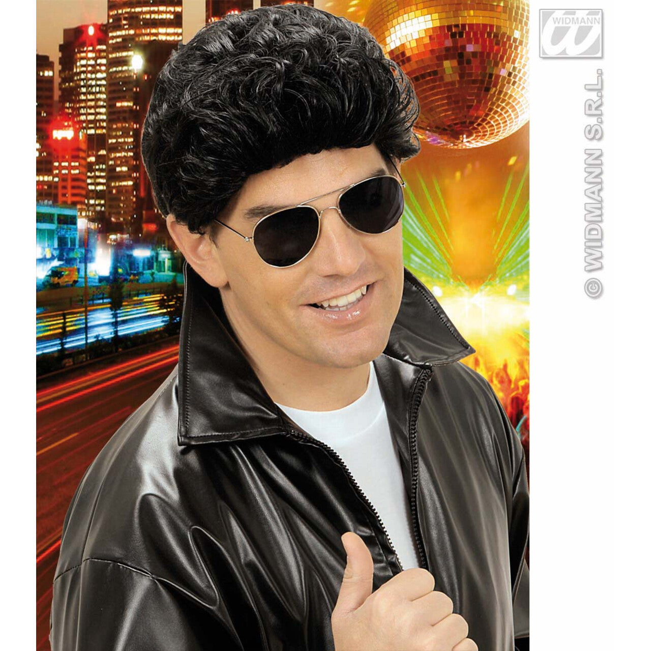 Op deze afbeelding zie je een Accessoires, van het merk Widmann. Pruik, T-Birds Zwart