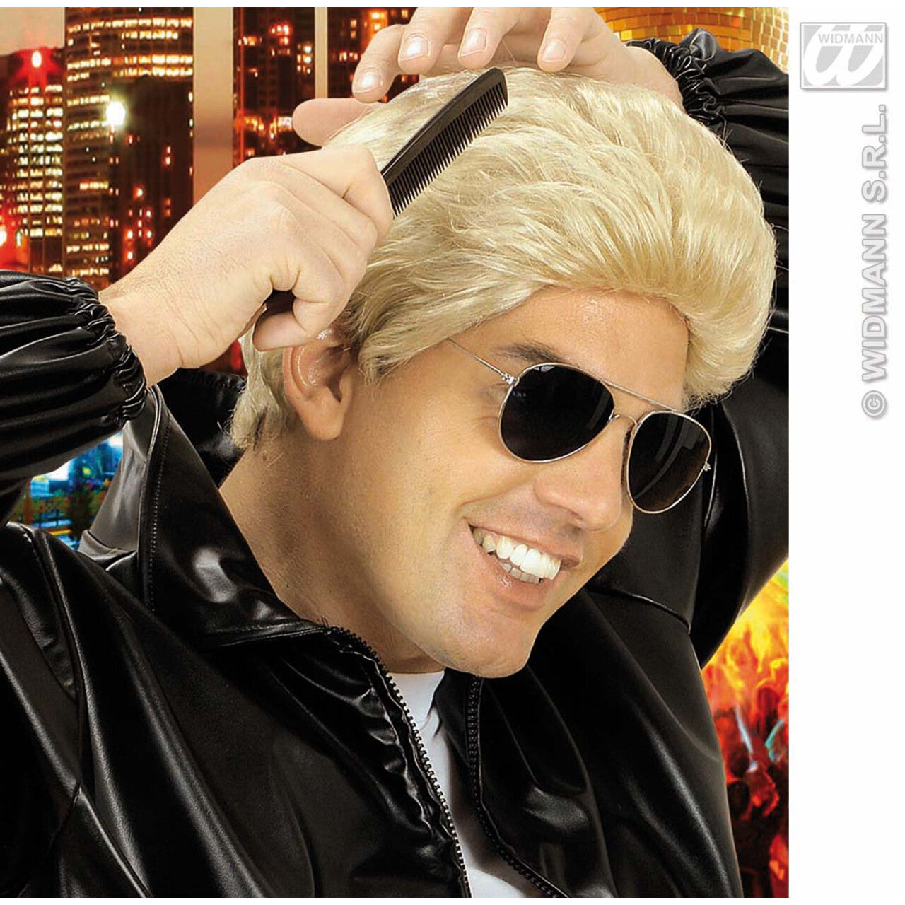 Op deze afbeelding zie je een Accessoires, van het merk Widmann. Pruik, T- Birds Blond