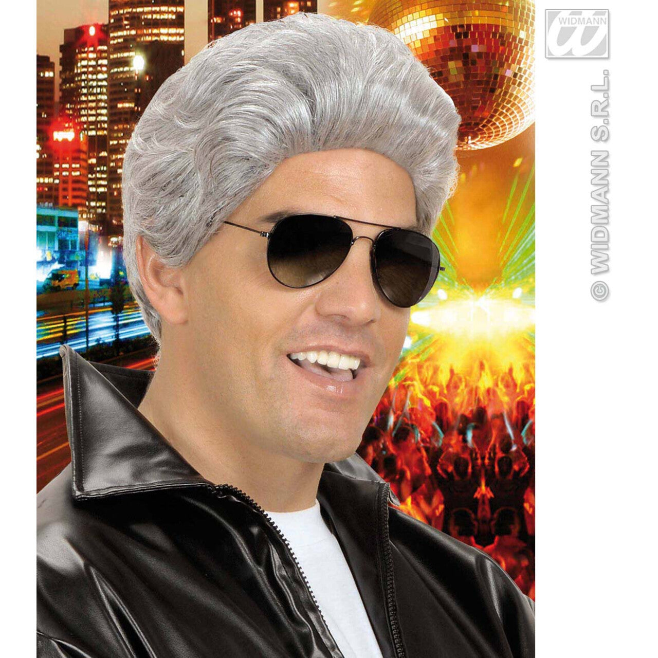 Op deze afbeelding zie je een Accessoires, van het merk Widmann. Pruik, T- Birds Grijs