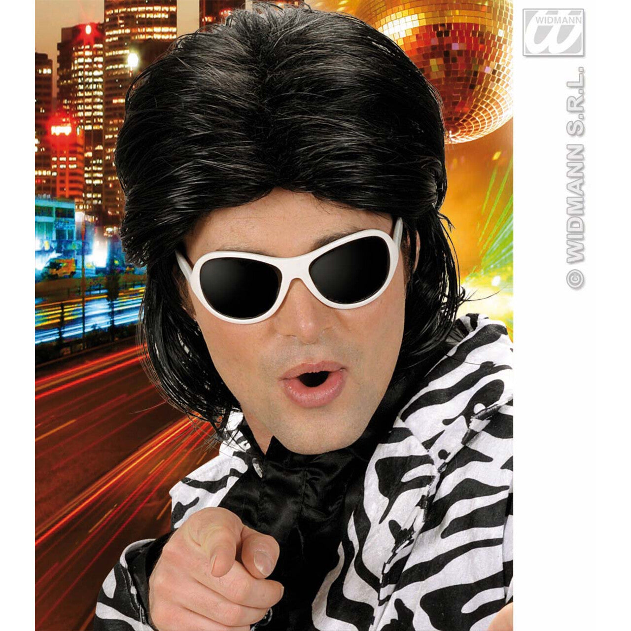 Op deze afbeelding zie je een Accessoires, van het merk Widmann. Pruik, Wetlook Lang Haar Man Zwart