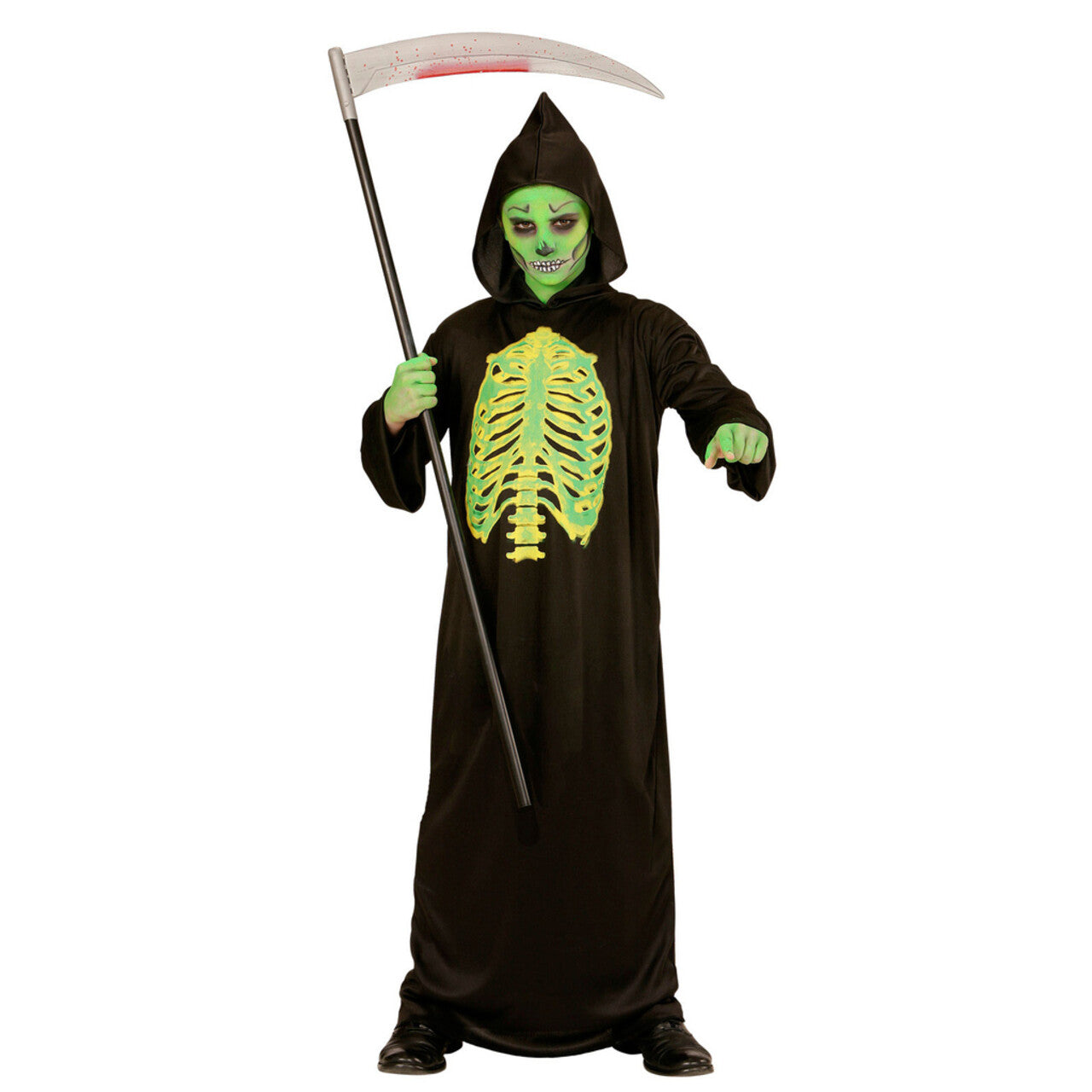 Op deze afbeelding zie je een Kostuums, van het merk Widmann. Giftige Magere Hein Biohazard Jongen Kostuum