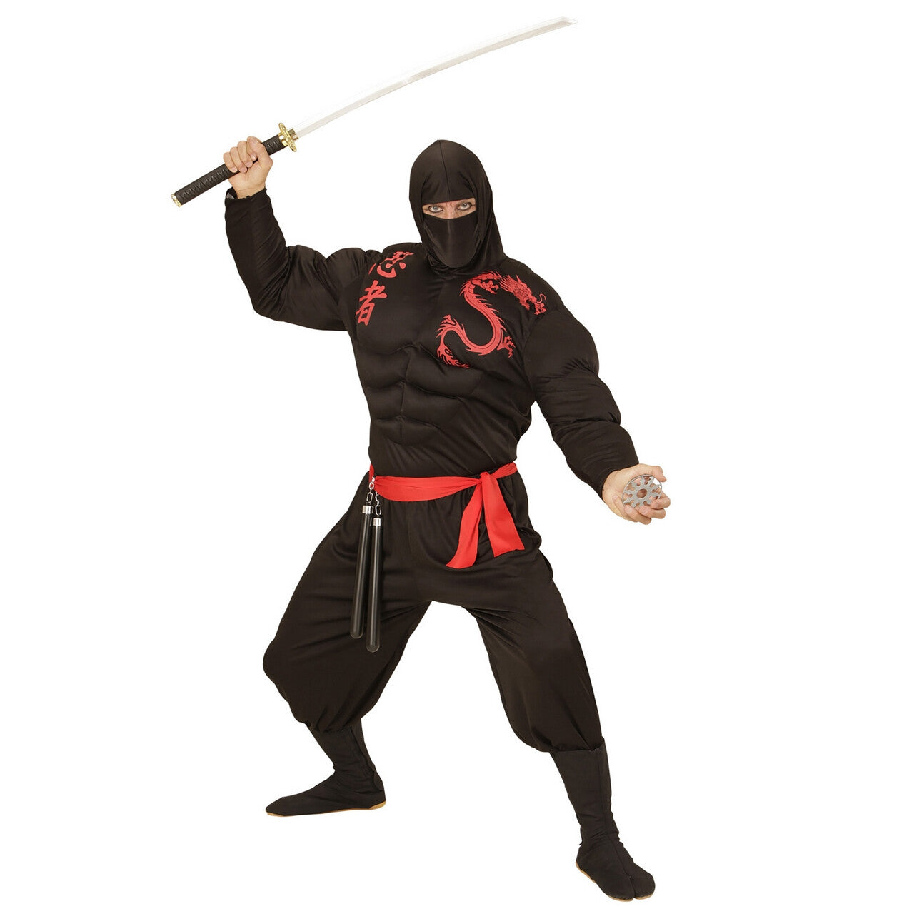 Op deze afbeelding zie je een Kostuums, van het merk Widmann. Black Super Ninja Kostuum