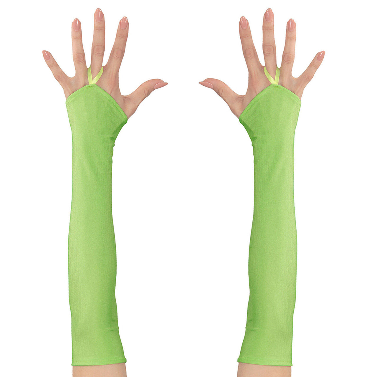 Op deze afbeelding zie je een Accessoires, van het merk Widmann. Tachtiger Jaren Vingerloze Handschoenen Satijn, Neon Groen
