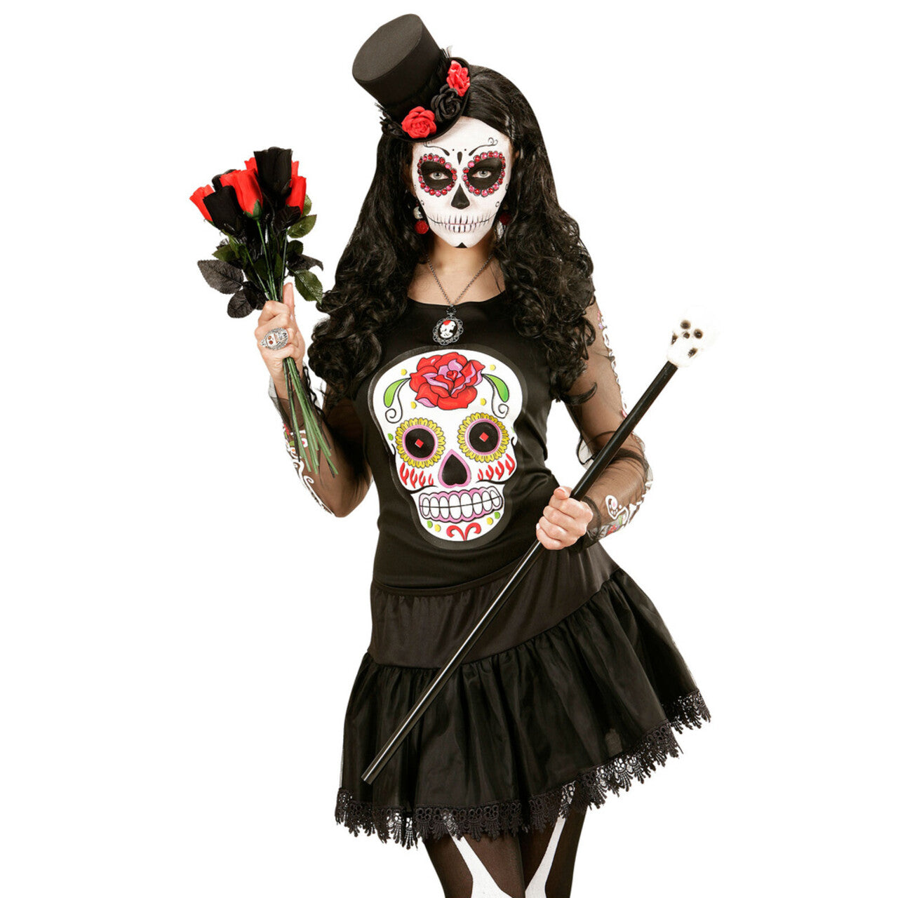 Op deze afbeelding zie je een Accessoires, van het merk Widmann. Chorus Line Mini Hoge Hoed Met Tule, 4 Rozen