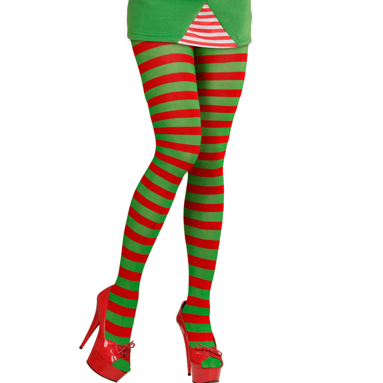 Op deze afbeelding zie je een Accessoires, van het merk Widmann. Kerstmis Panty, Rood / Groen Gestreept