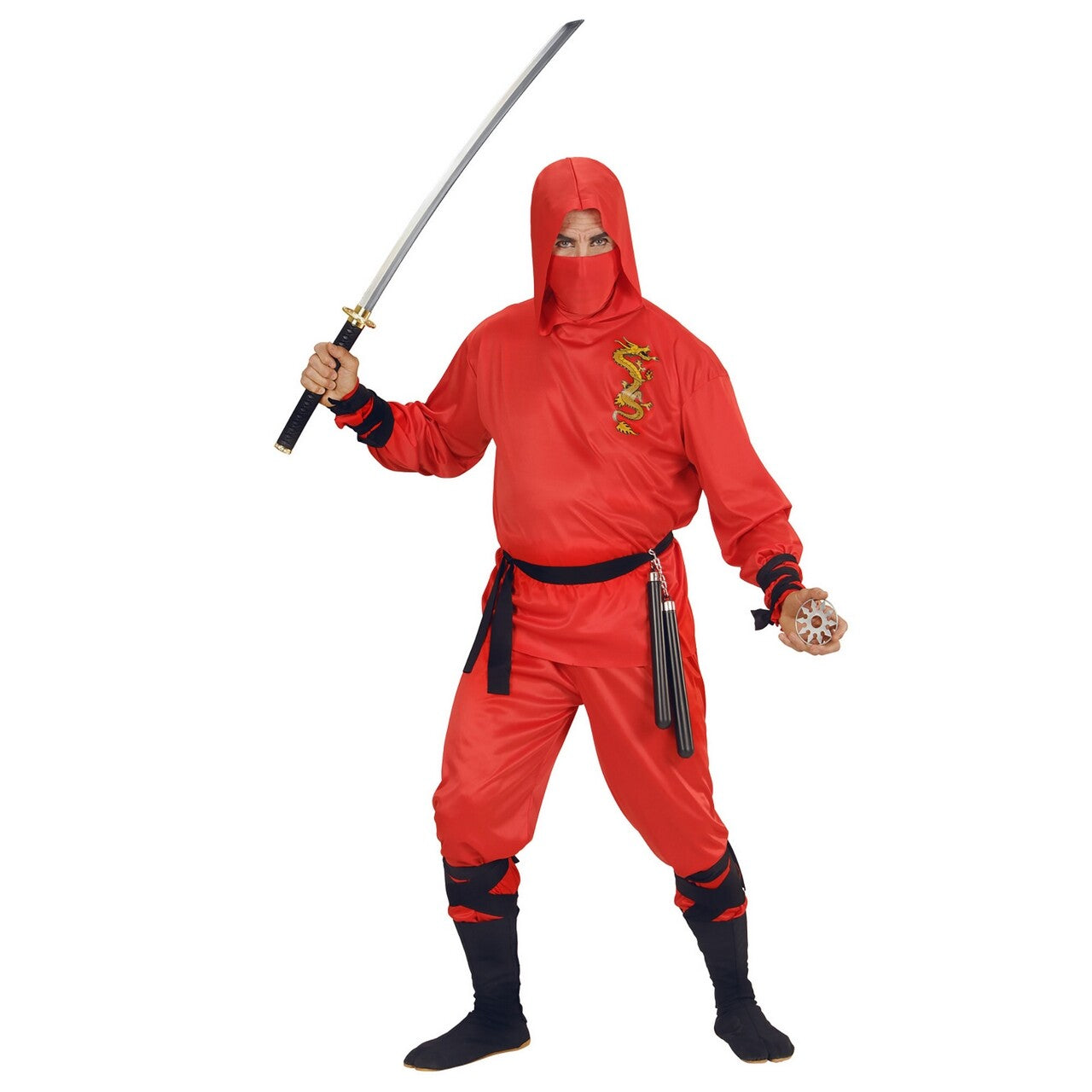 Op deze afbeelding zie je een Kostuums, van het merk Widmann. Japanse Ninja Rode Draak Kostuum