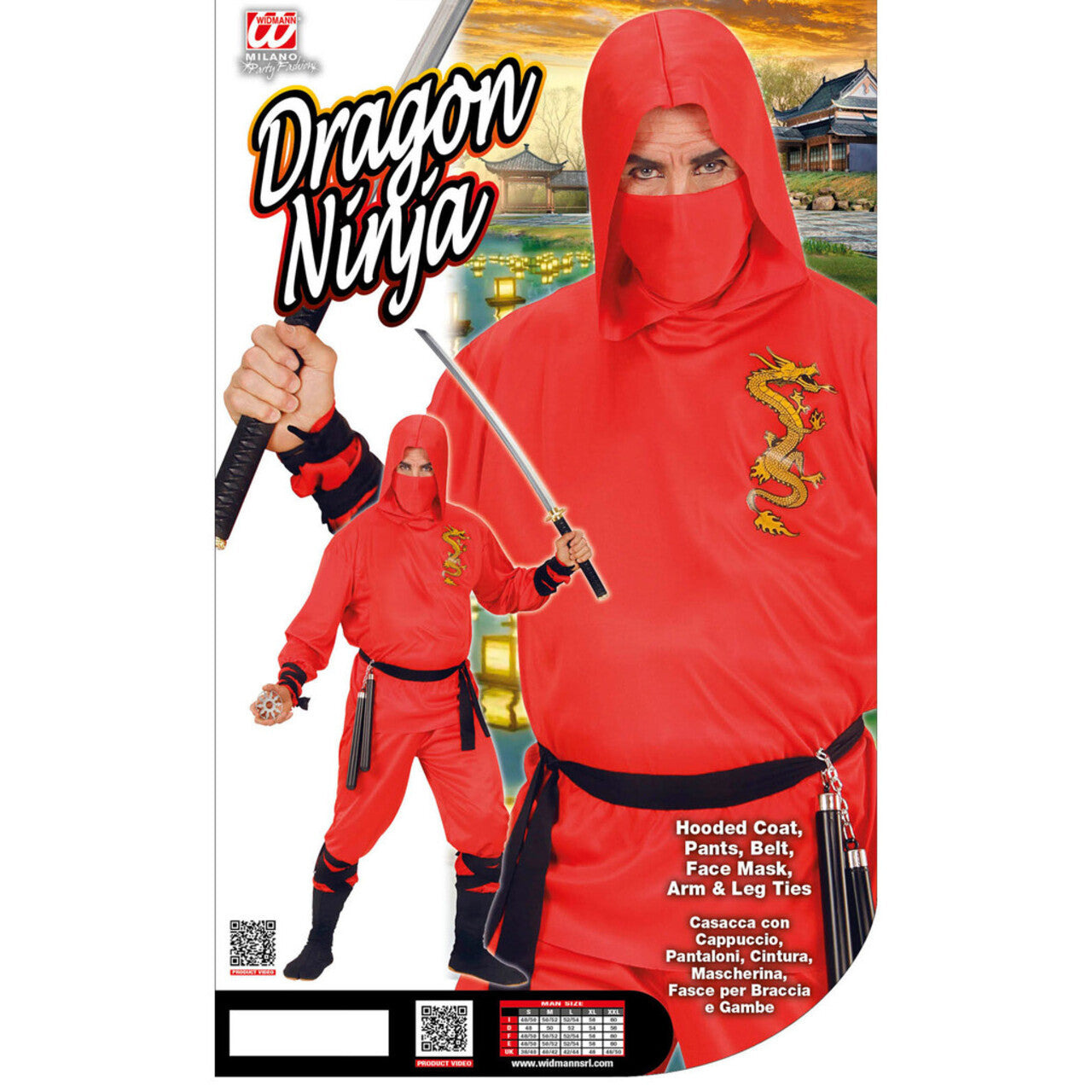 Op deze afbeelding zie je een Kostuums, van het merk Widmann. Japanse Ninja Rode Draak Kostuum