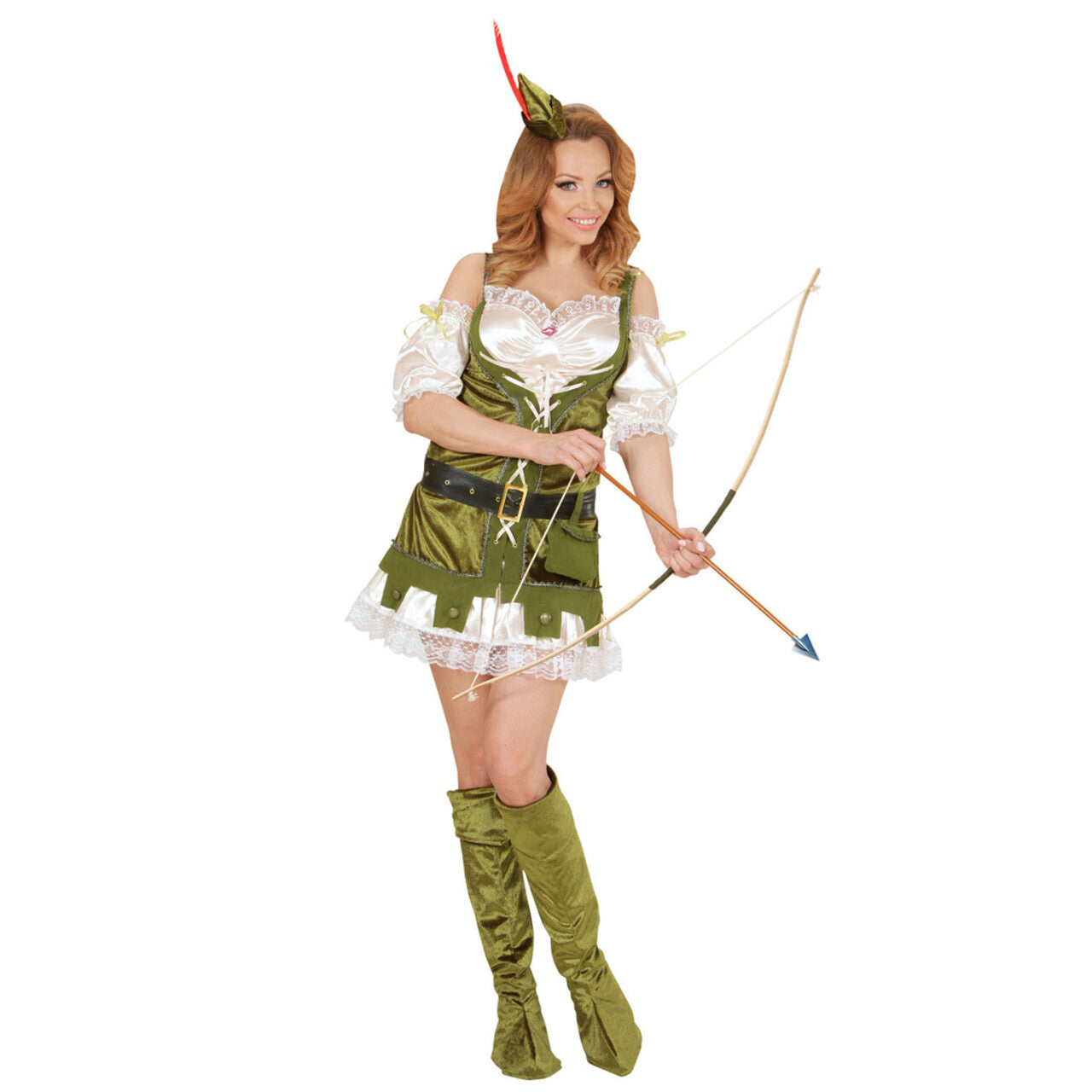Op deze afbeelding zie je een Kostuums, van het merk Widmann. Vrouwelijke Robin Hood Of The Wood Kostuum