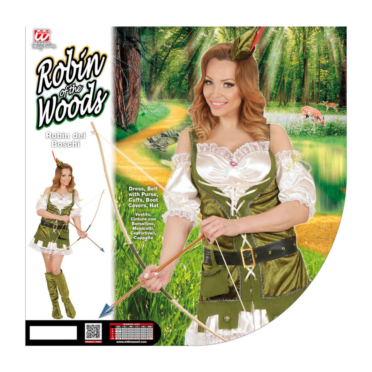 Op deze afbeelding zie je een Kostuums, van het merk Widmann. Vrouwelijke Robin Hood Of The Wood Kostuum