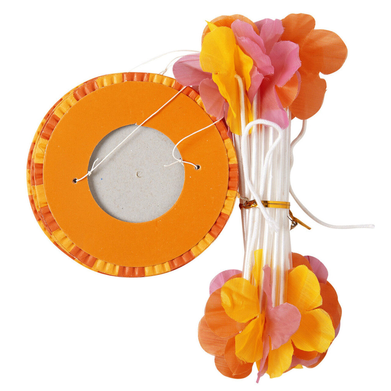 Op deze afbeelding zie je een Decoratie, van het merk Widmann. Feestelijke Slinger Met Lampions En Bloemen Oranje / Geel, 3 Meter