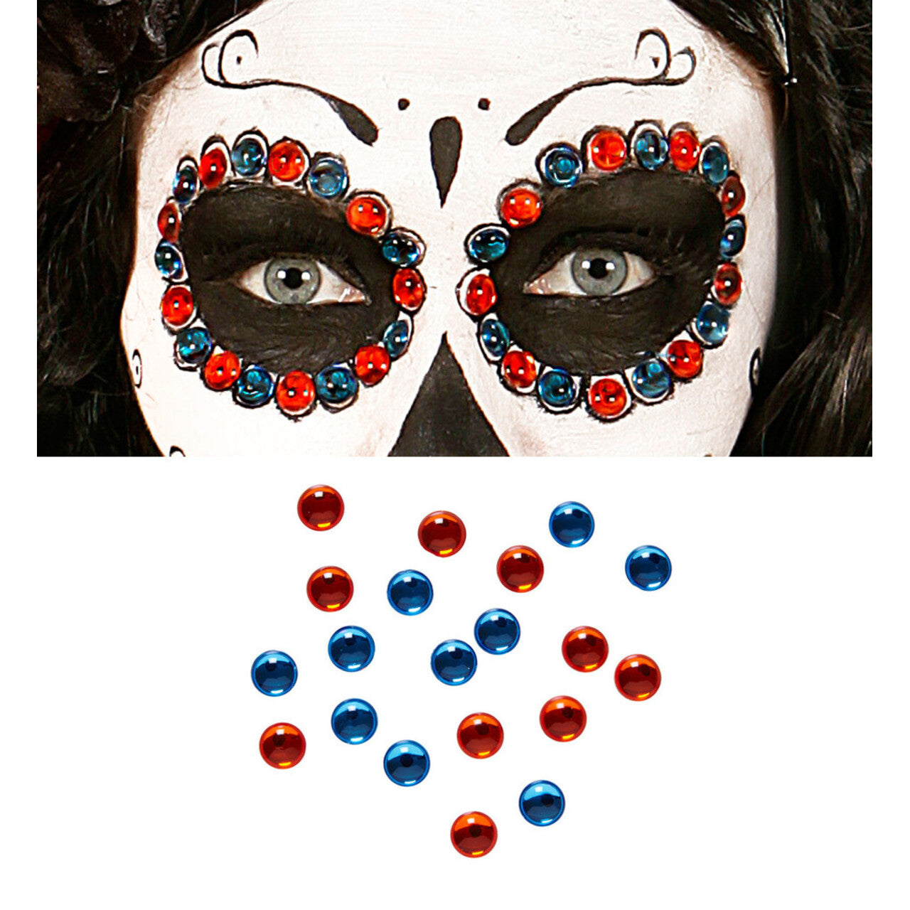 Op deze afbeelding zie je een Accessoires, van het merk Widmann. Opplak Set Van 40 Oog Edelstenen, Blauw / Amber