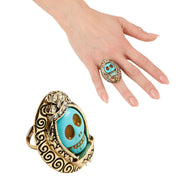 Op deze afbeelding zie je een Accessoires, van het merk Widmann. Horror Ring Goud Met Azuur Schedel