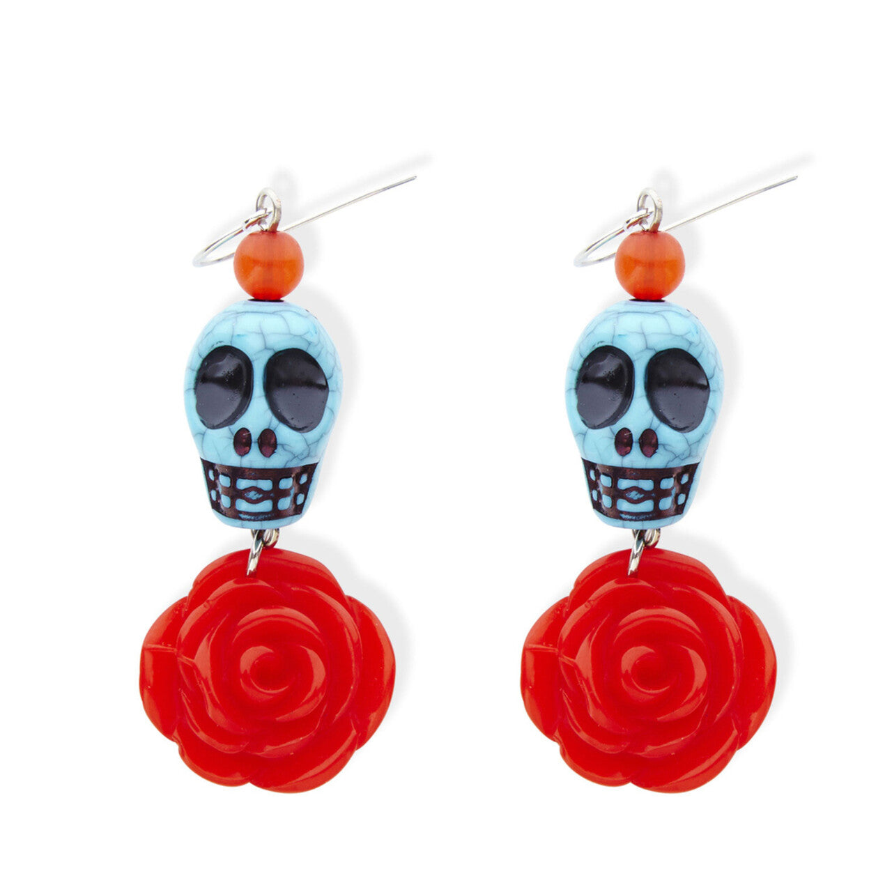 Op deze afbeelding zie je een Accessoires, van het merk Widmann. Horror Oorringen Azuur Schedel, Rode Roos