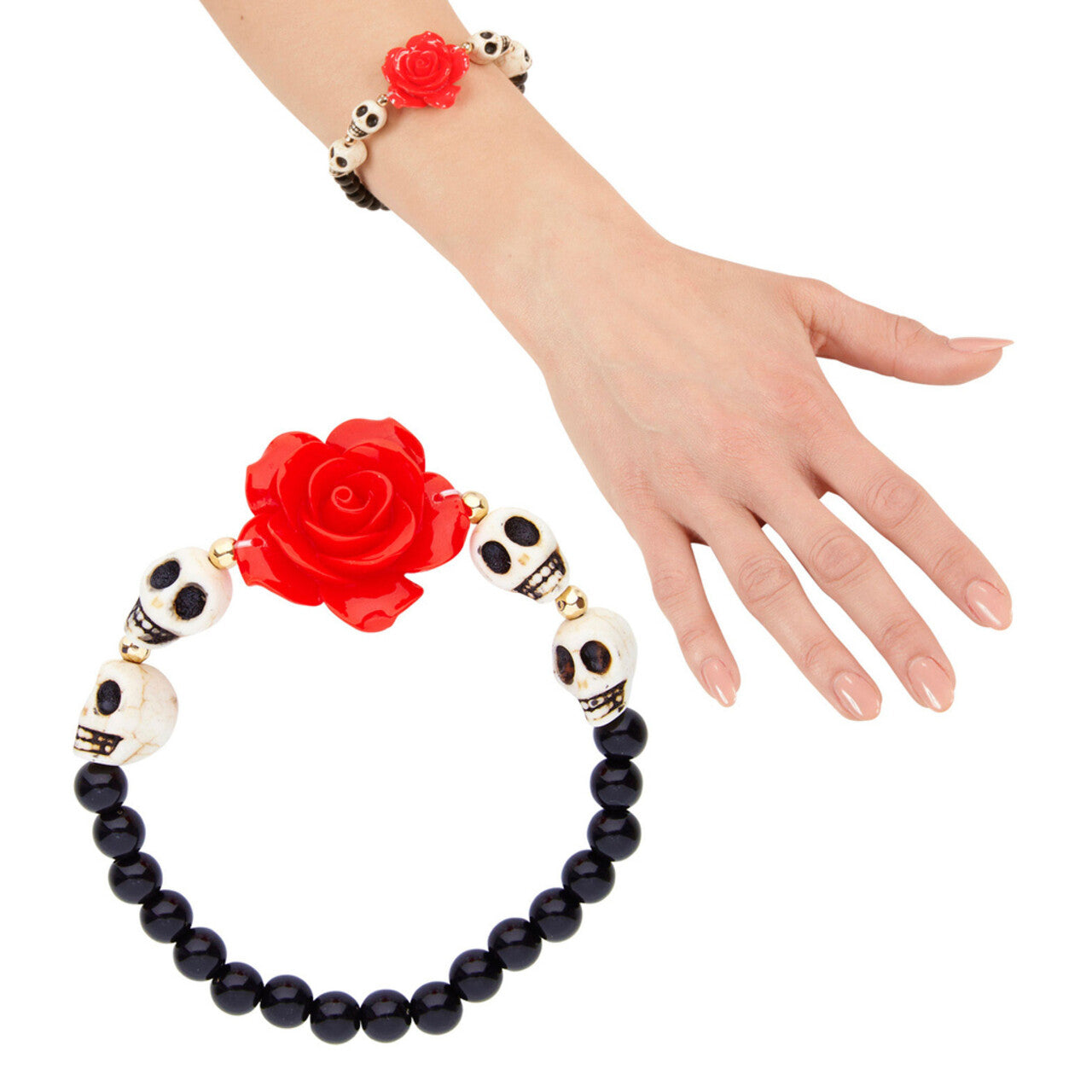 Op deze afbeelding zie je een Accessoires, van het merk Widmann. Horror Armband Witte Schedel Rode Roos