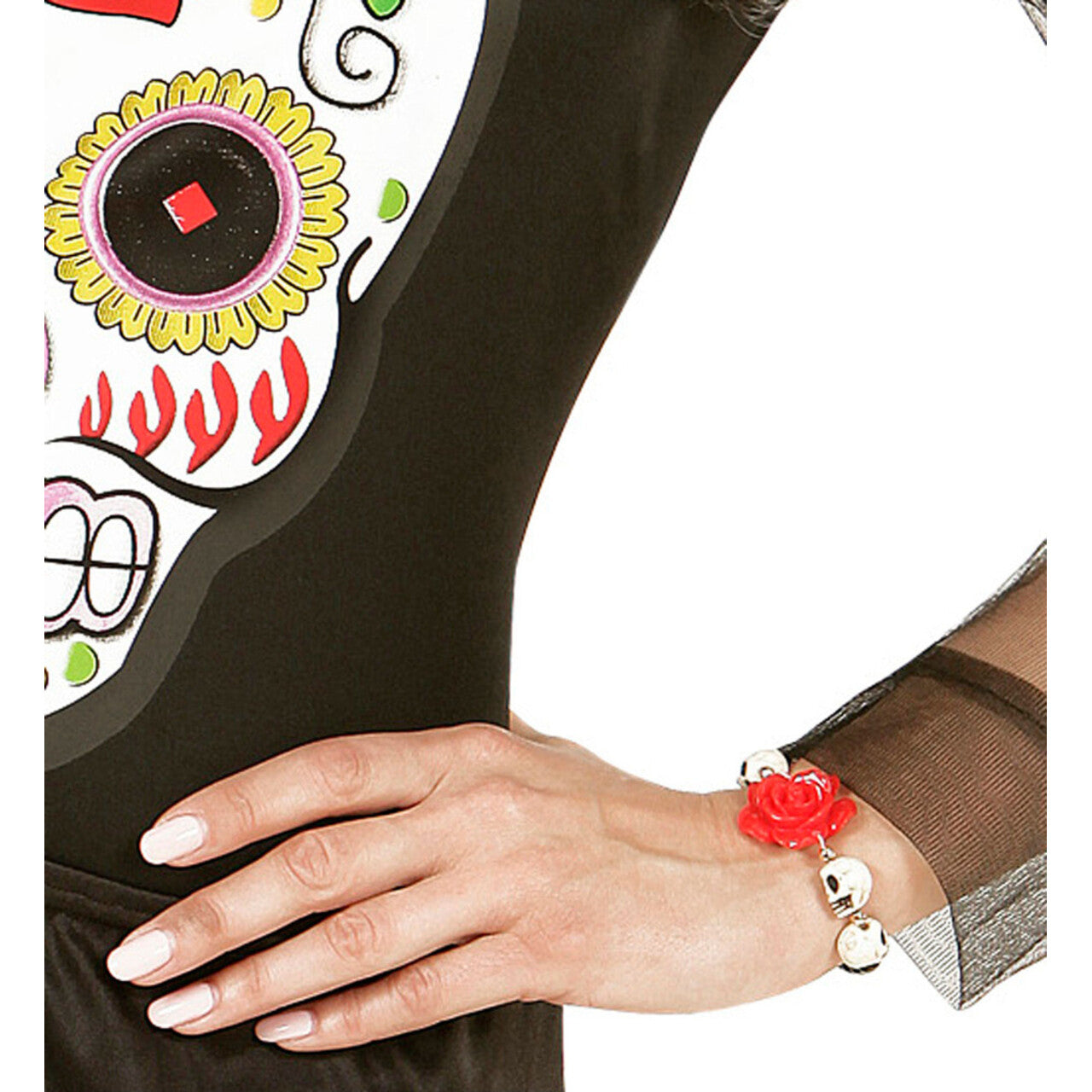Op deze afbeelding zie je een Accessoires, van het merk Widmann. Horror Armband Witte Schedel Rode Roos