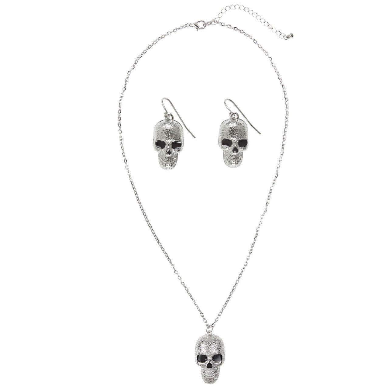 Op deze afbeelding zie je een Accessoires, van het merk Widmann. Horror Ketting Zilver Met Schedels + Oorringen
