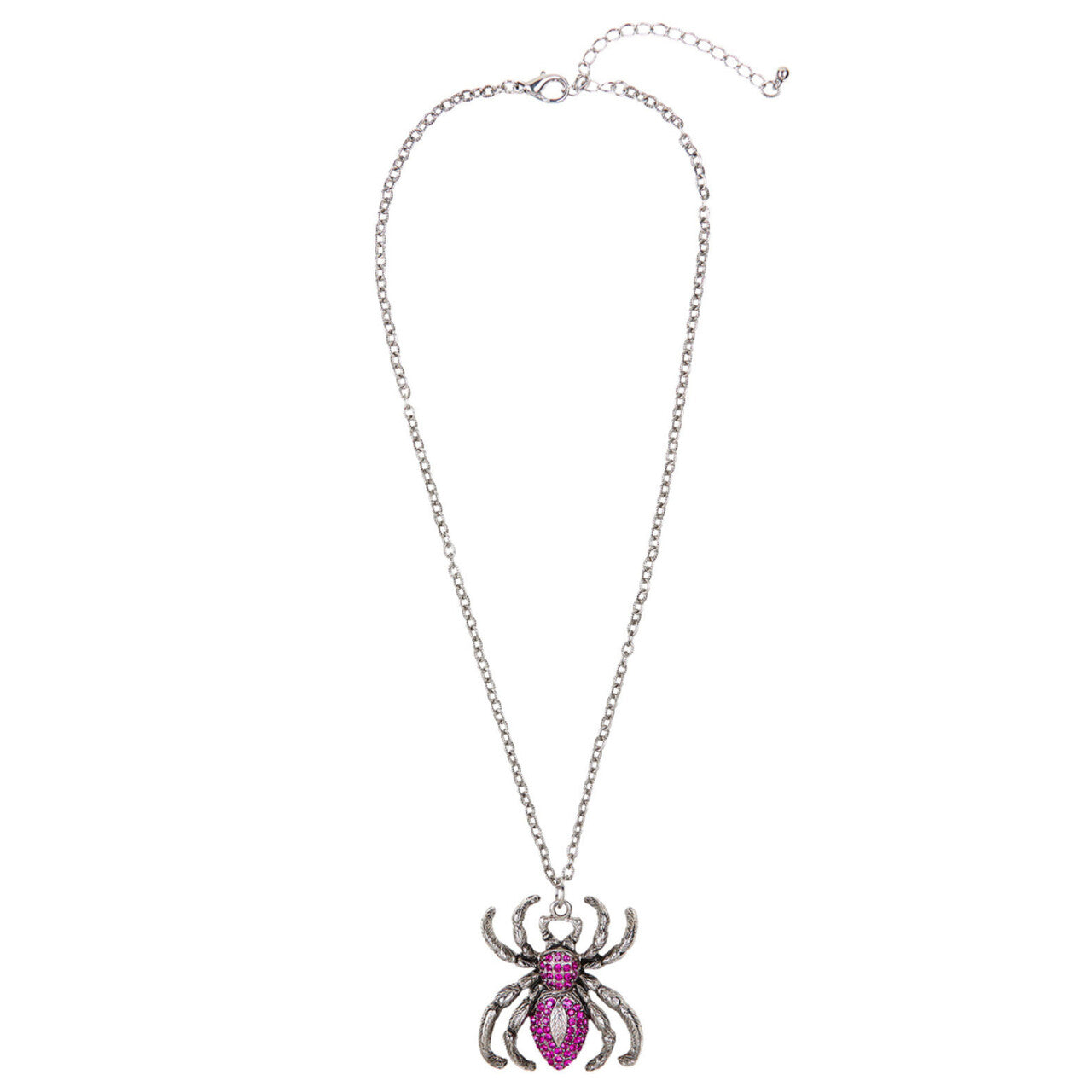 Op deze afbeelding zie je een Accessoires, van het merk Widmann. Horror Ketting Zilver Met Paarse Spin, Strass