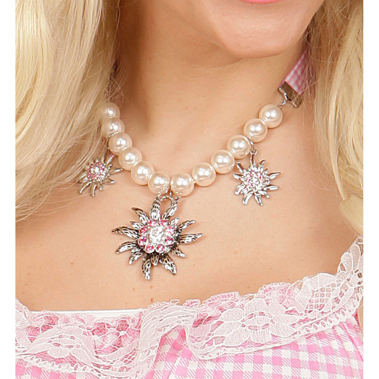 Op deze afbeelding zie je een Accessoires, van het merk Widmann. Duitse Oktoberfest Edelweiss Parel Ketting