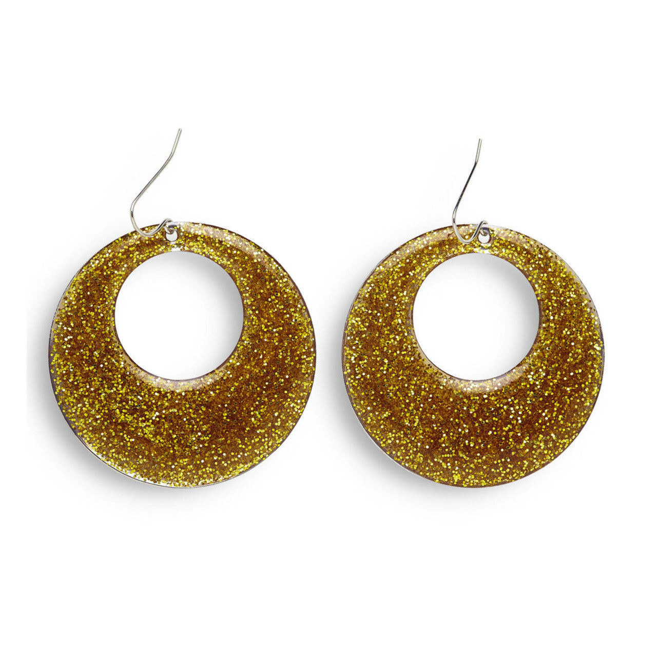 Op deze afbeelding zie je een Accessoires, van het merk Widmann. 70s-80s Gouden Glitter Oorbellen