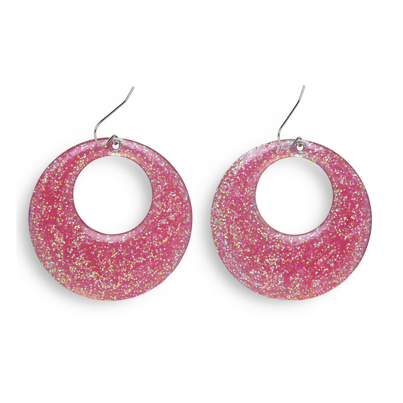 Op deze afbeelding zie je een Accessoires, van het merk Widmann. 70s-80s Roze Glitter Oorbellen